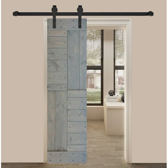 French Gray Solid Knotty Pine Wood Sliding Barn Door Slab, 24 x 84 inches