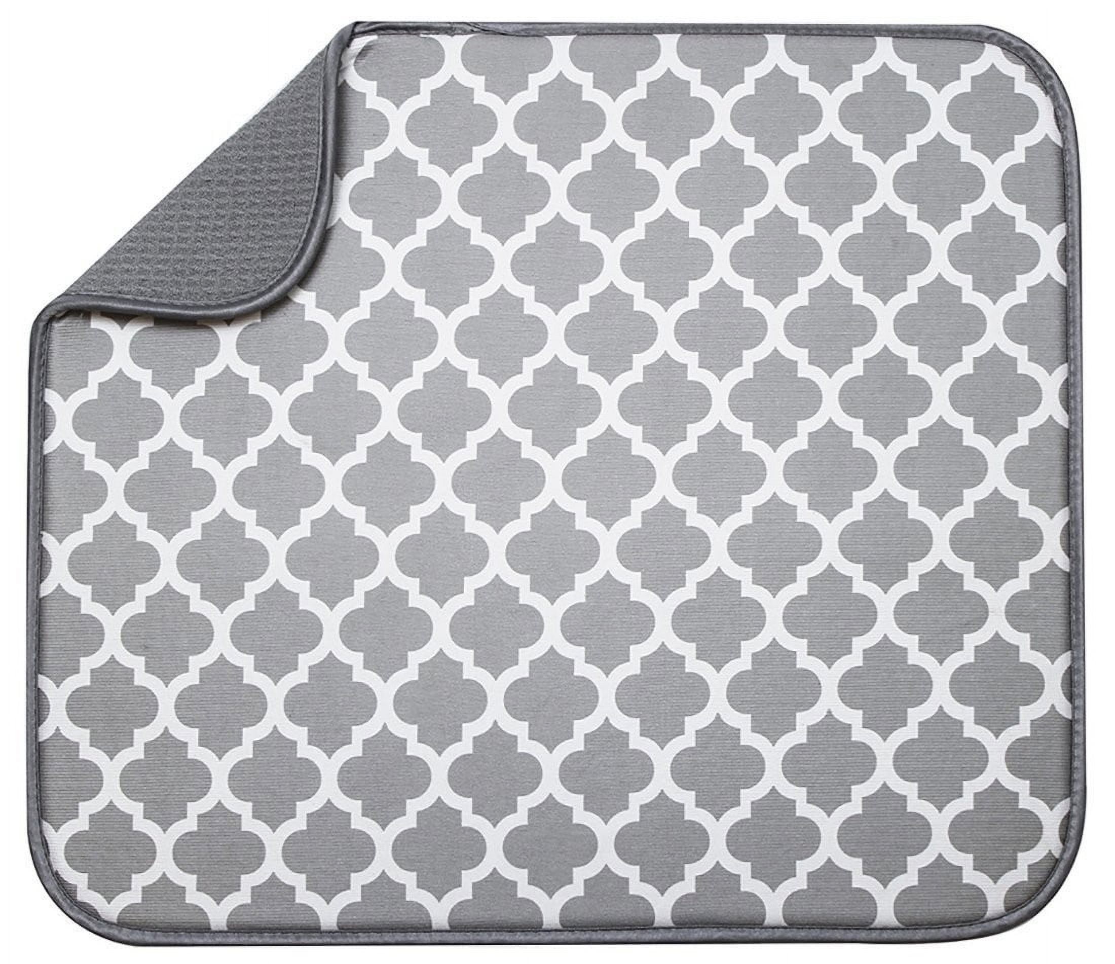 Gray and White Trellis Microfiber Foldable Dish Drying Mat