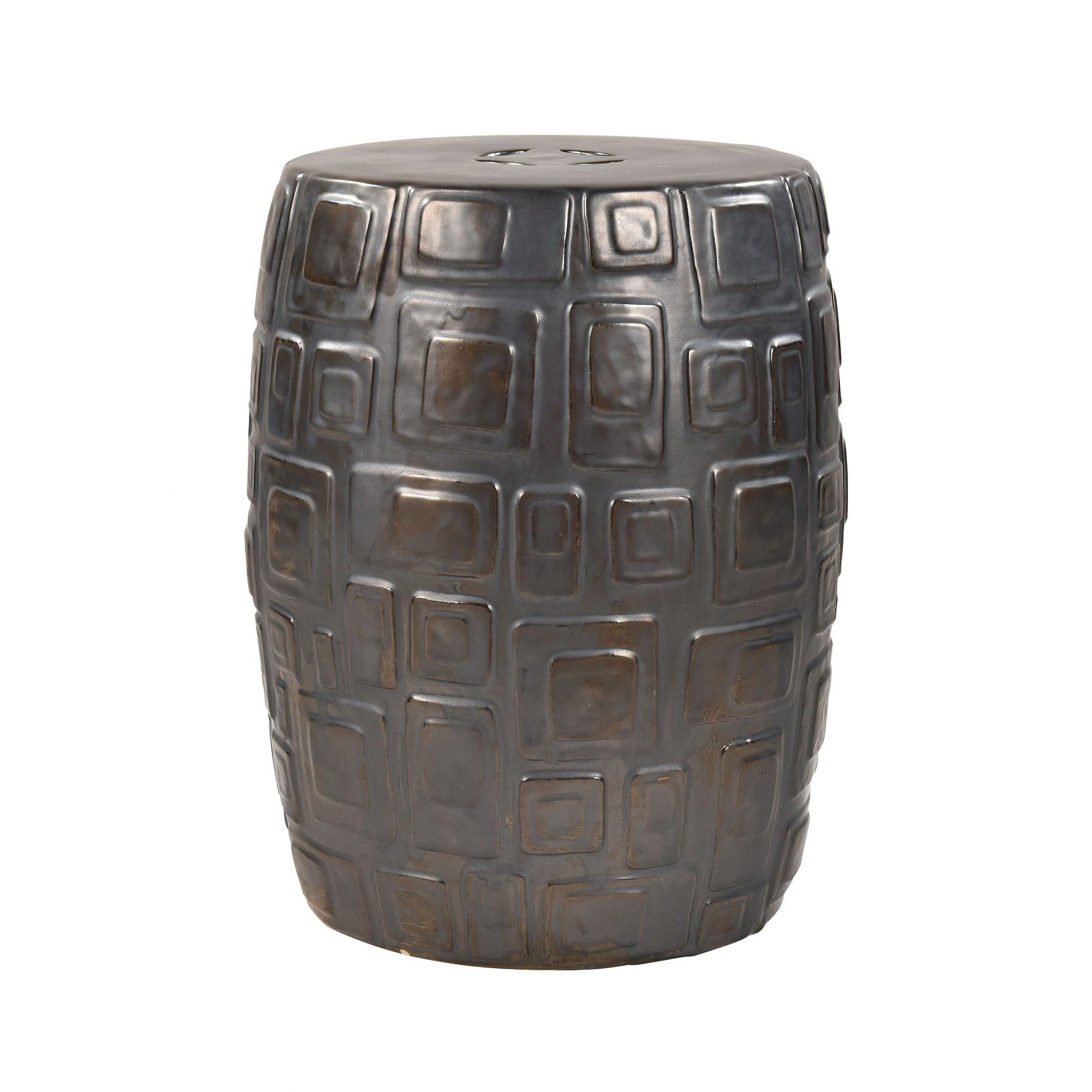 Cambeck 18" Black Ceramic Accent Stool with Midcentury Texture