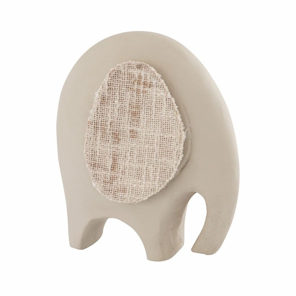 Beige Minimalist Elephant Sculpture with Woven Cloth Accents