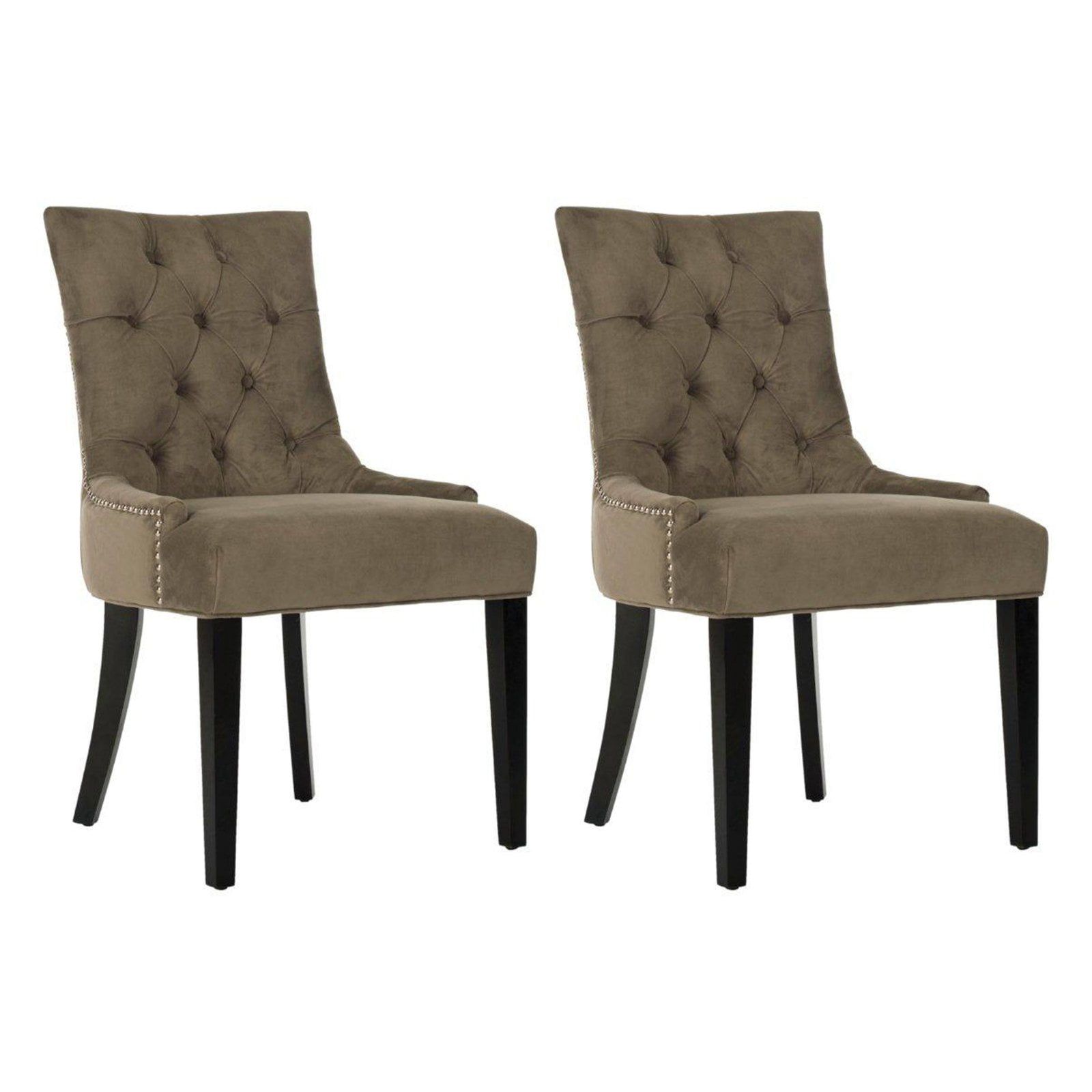 Transitional Gray Linen Parsons Side Chair with Silver Nailhead Trim