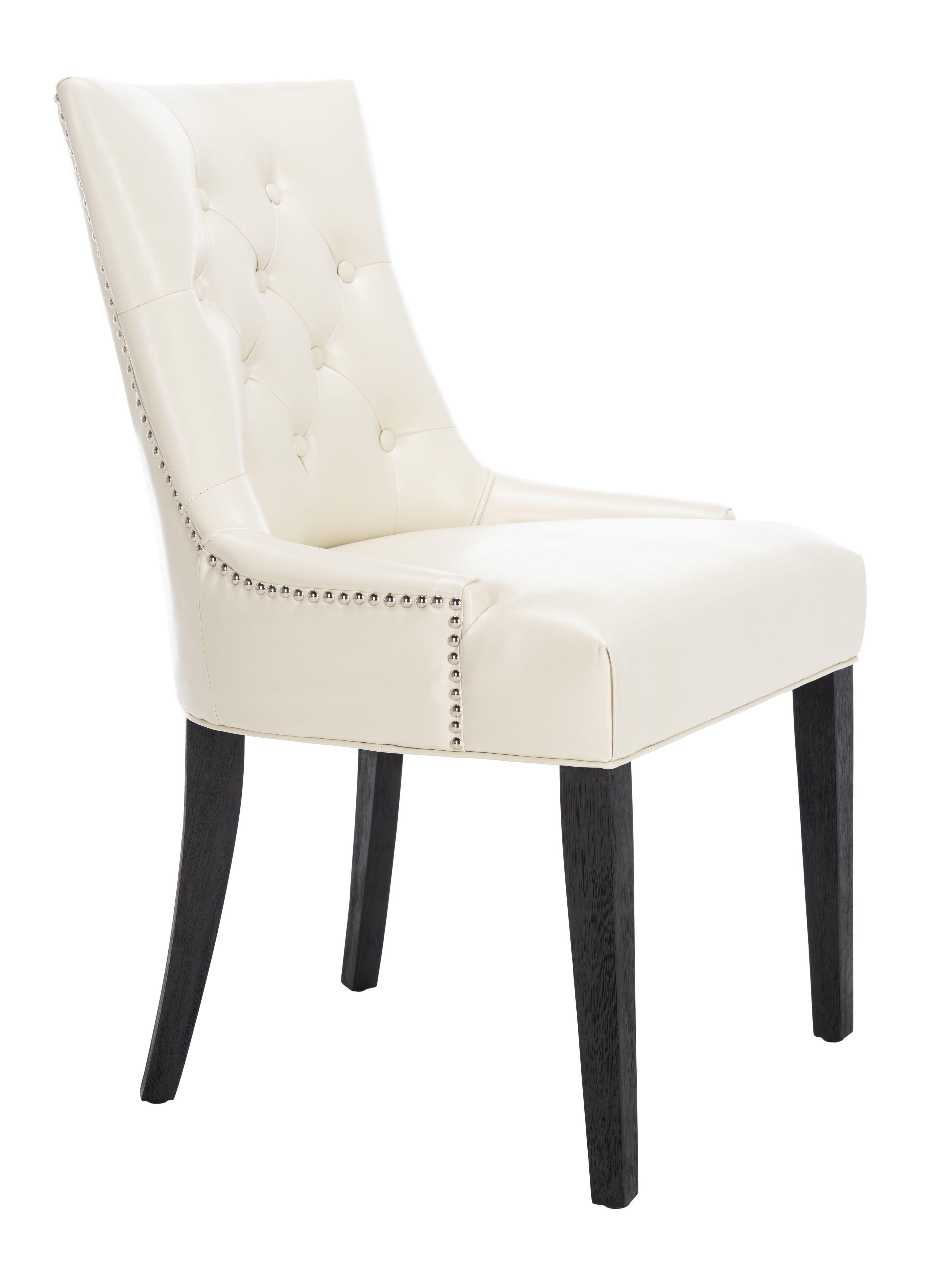 Modern Flat Cream Leather Parsons Side Chair with Espresso Wood Legs