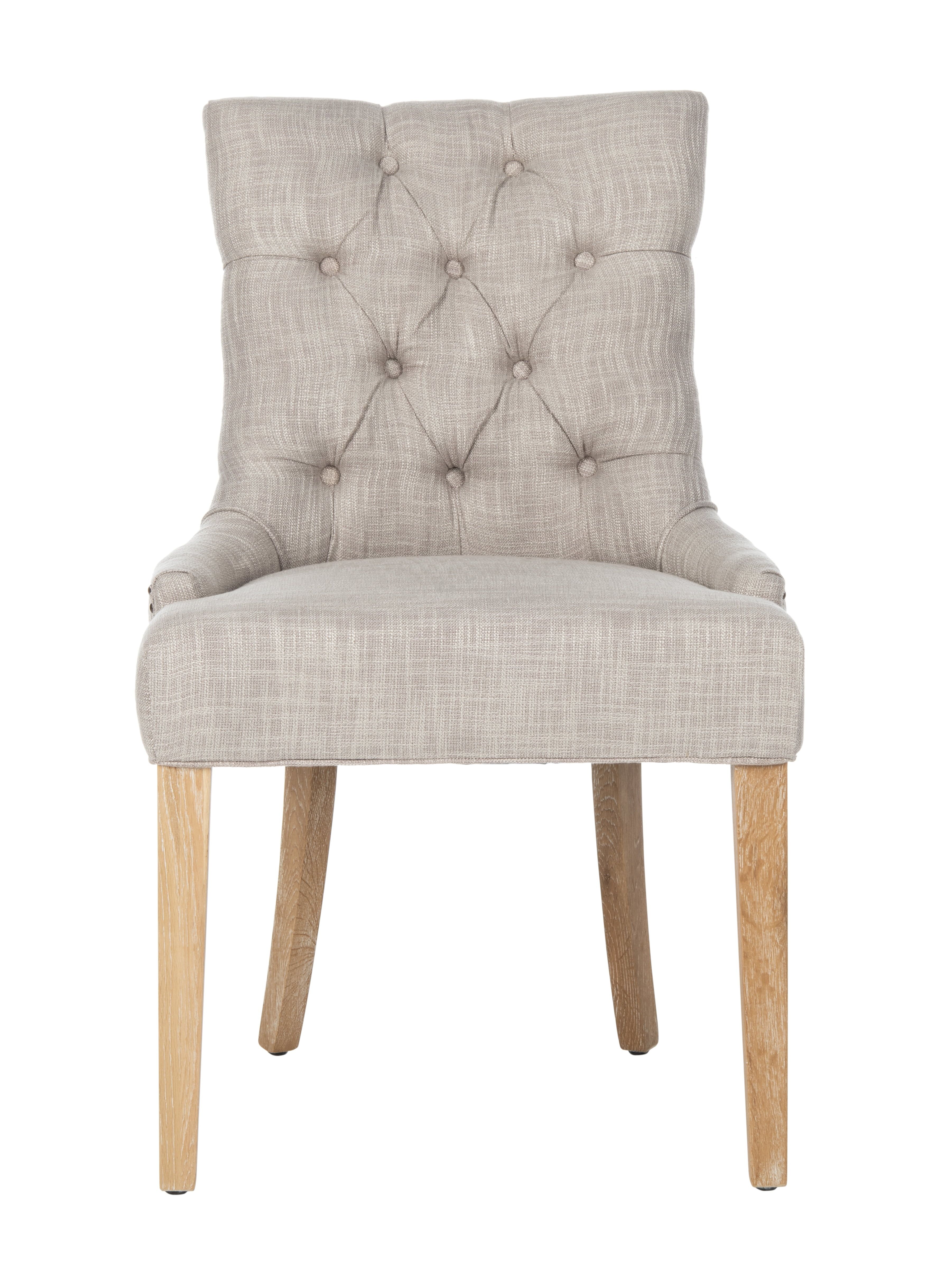 Gray Linen Upholstered Parsons Side Chair with Wood Legs