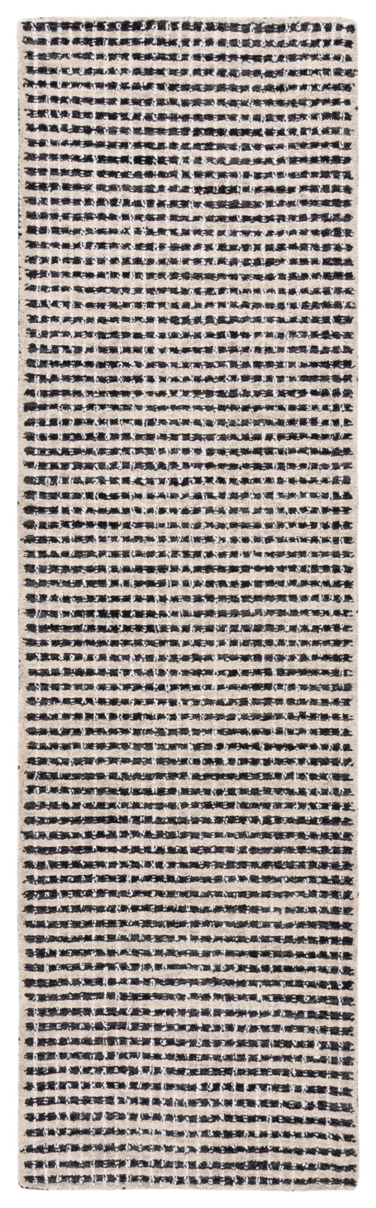 Handmade Black and Ivory Abstract Wool Runner Rug