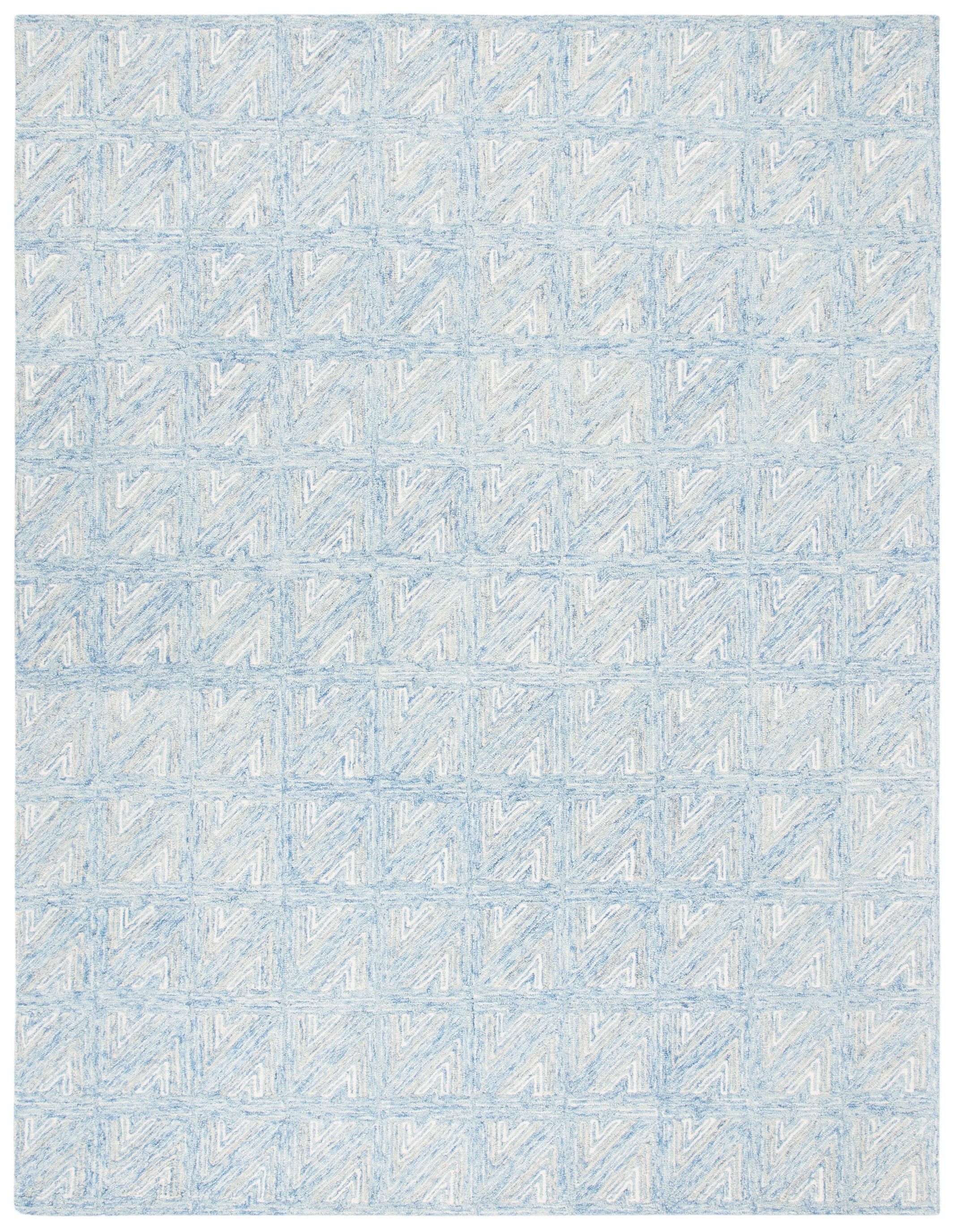 Blue and Beige Tufted Handmade Wool Area Rug, 9' x 12'