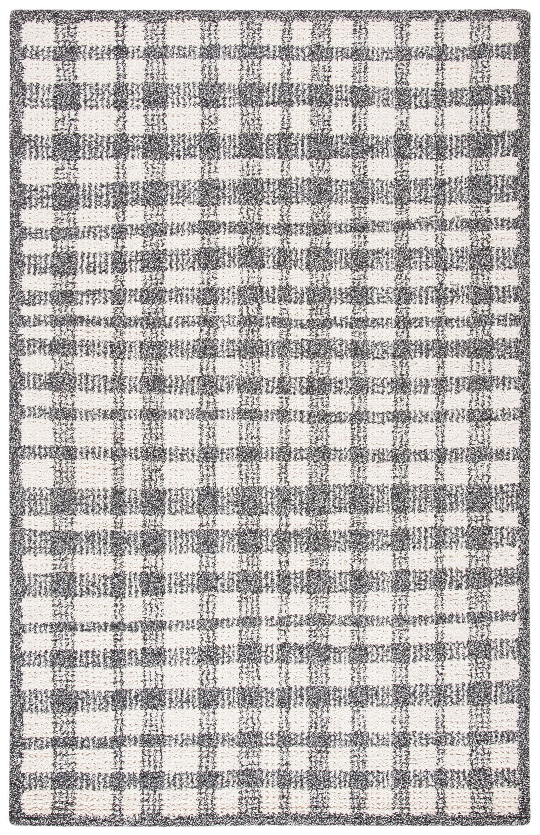 Black and Ivory Abstract Wool Viscose 4' x 6' Handmade Rug