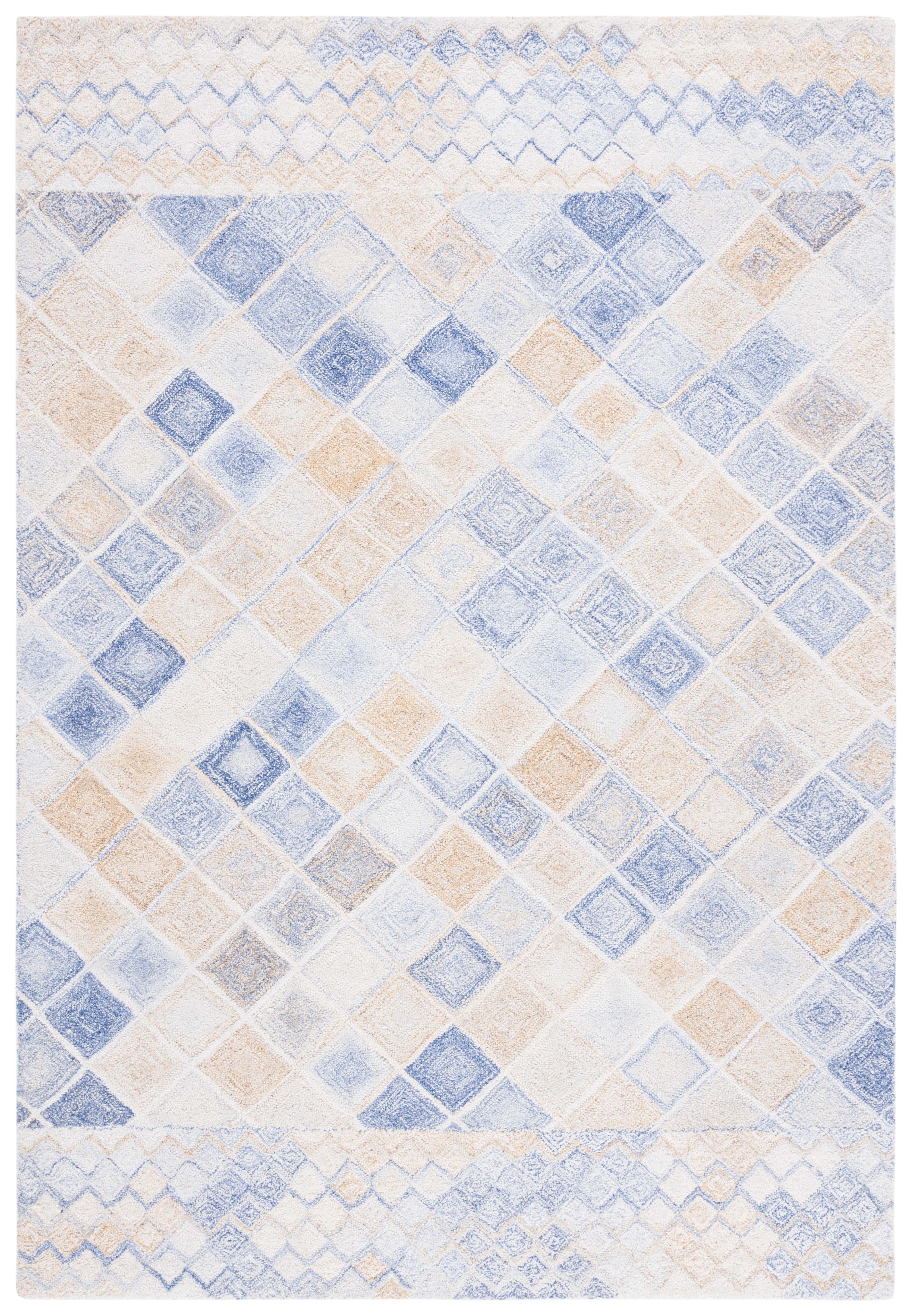 Hand-Tufted Blue and Beige Wool Abstract Rectangular Rug, 4' x 6'