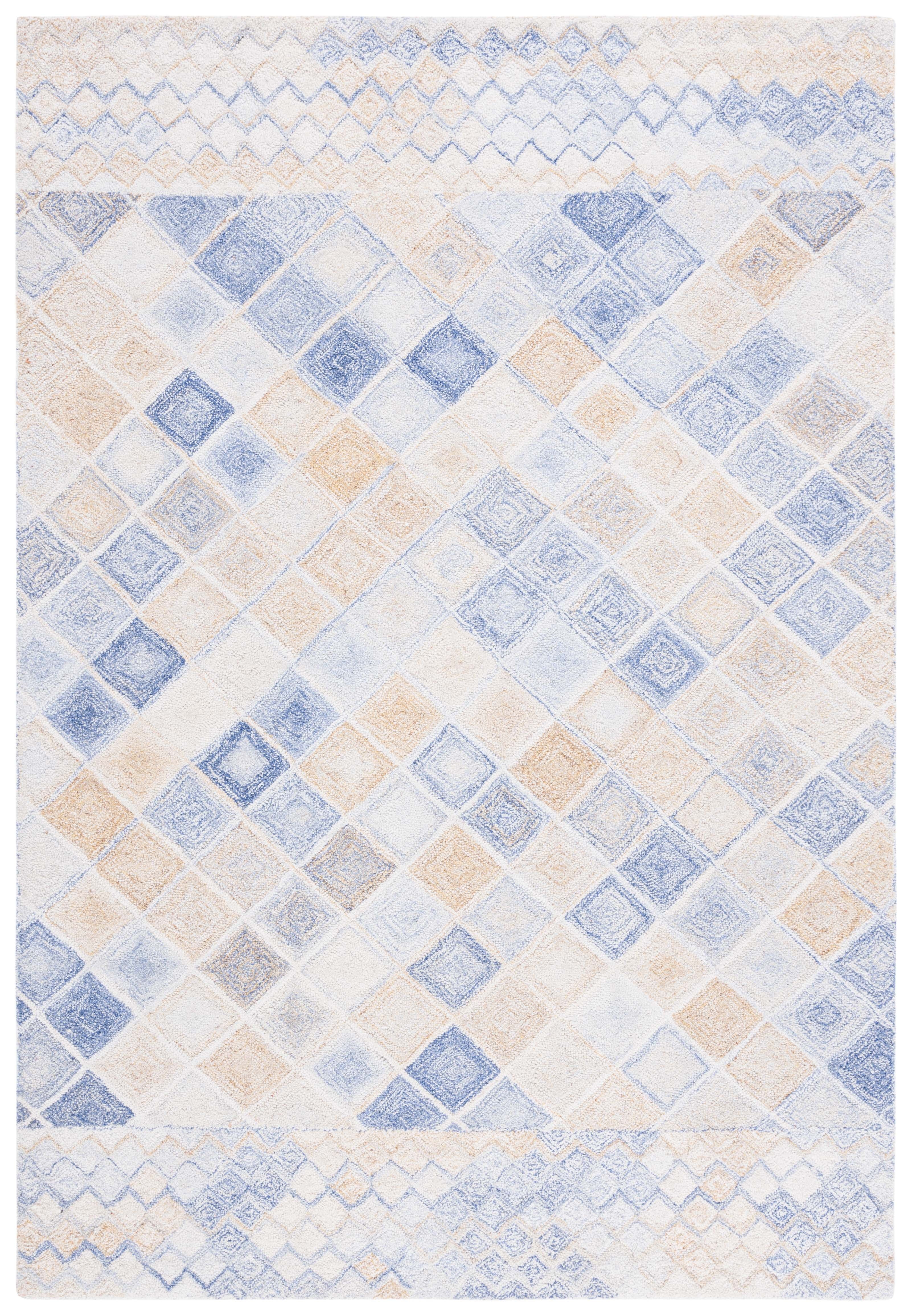 Handmade Blue and Grey Abstract Wool Area Rug, 5' x 8'