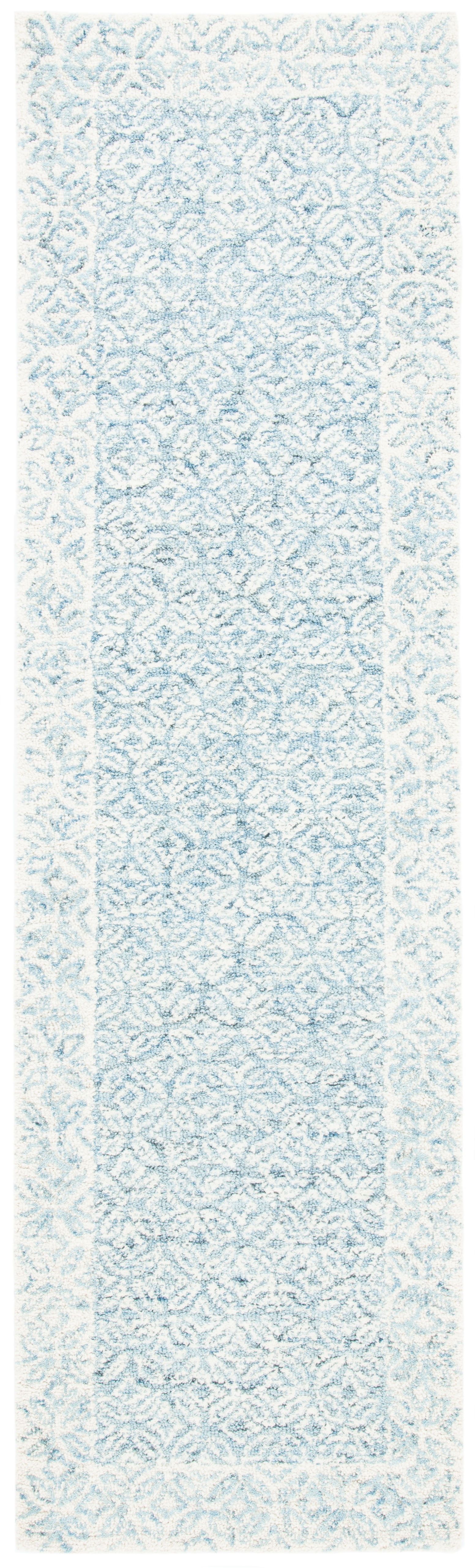 Handmade Abstract Blue & Ivory Tufted Wool Runner Rug, 2'3" x 12'