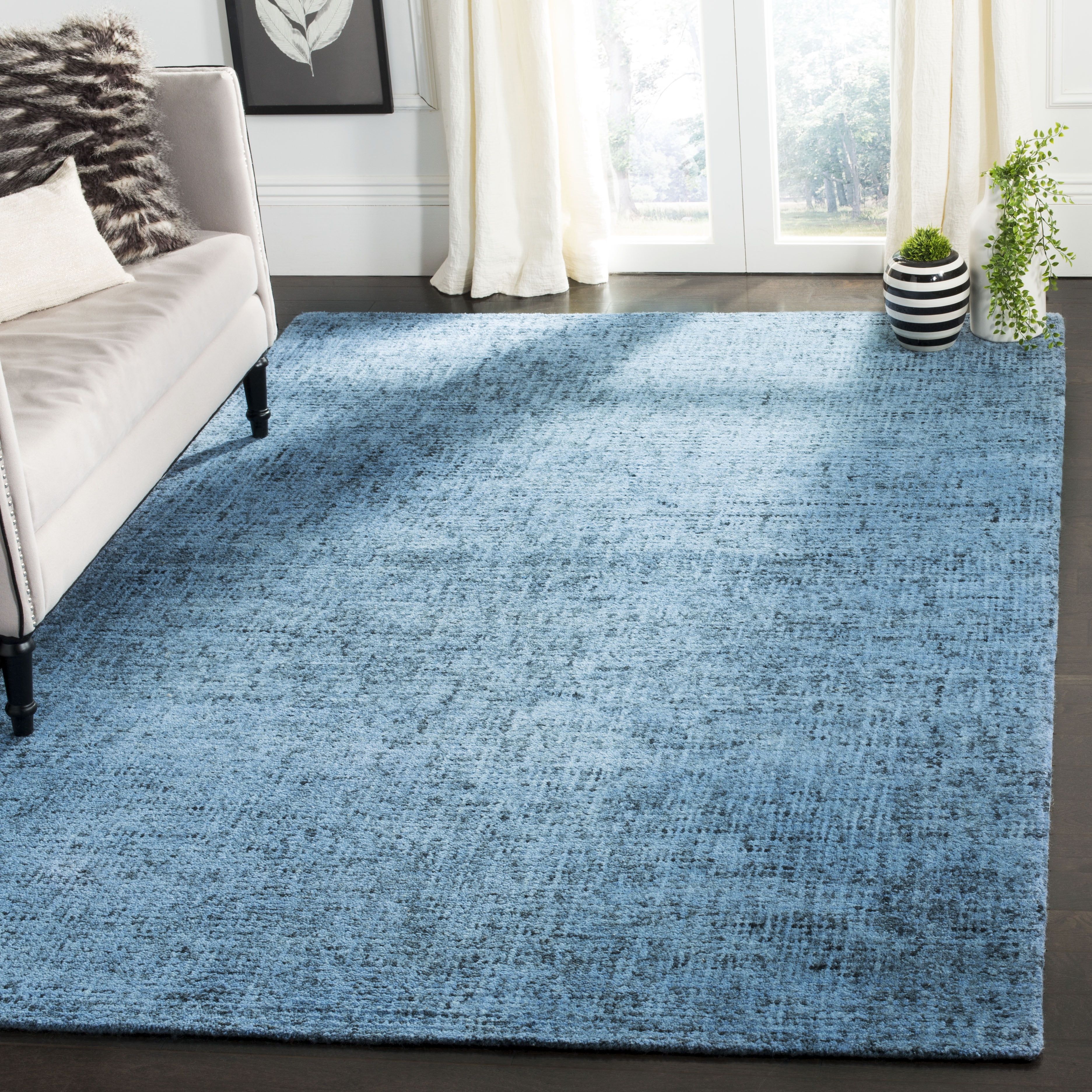 Handmade Tufted Wool Abstract Area Rug, 6' x 9', Blue