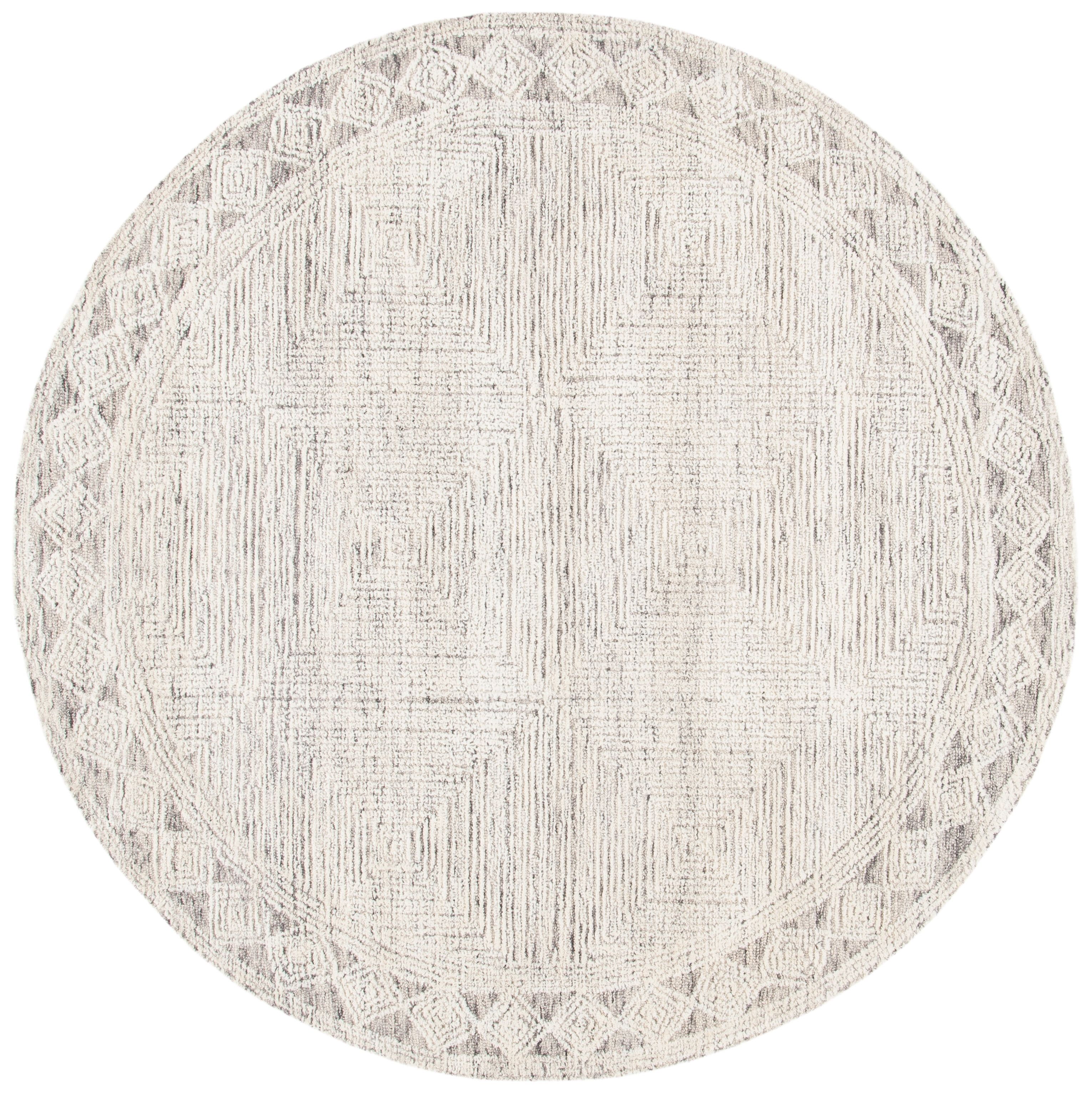 Ivory Round Tufted Abstract Wool Area Rug, 10' x 10'