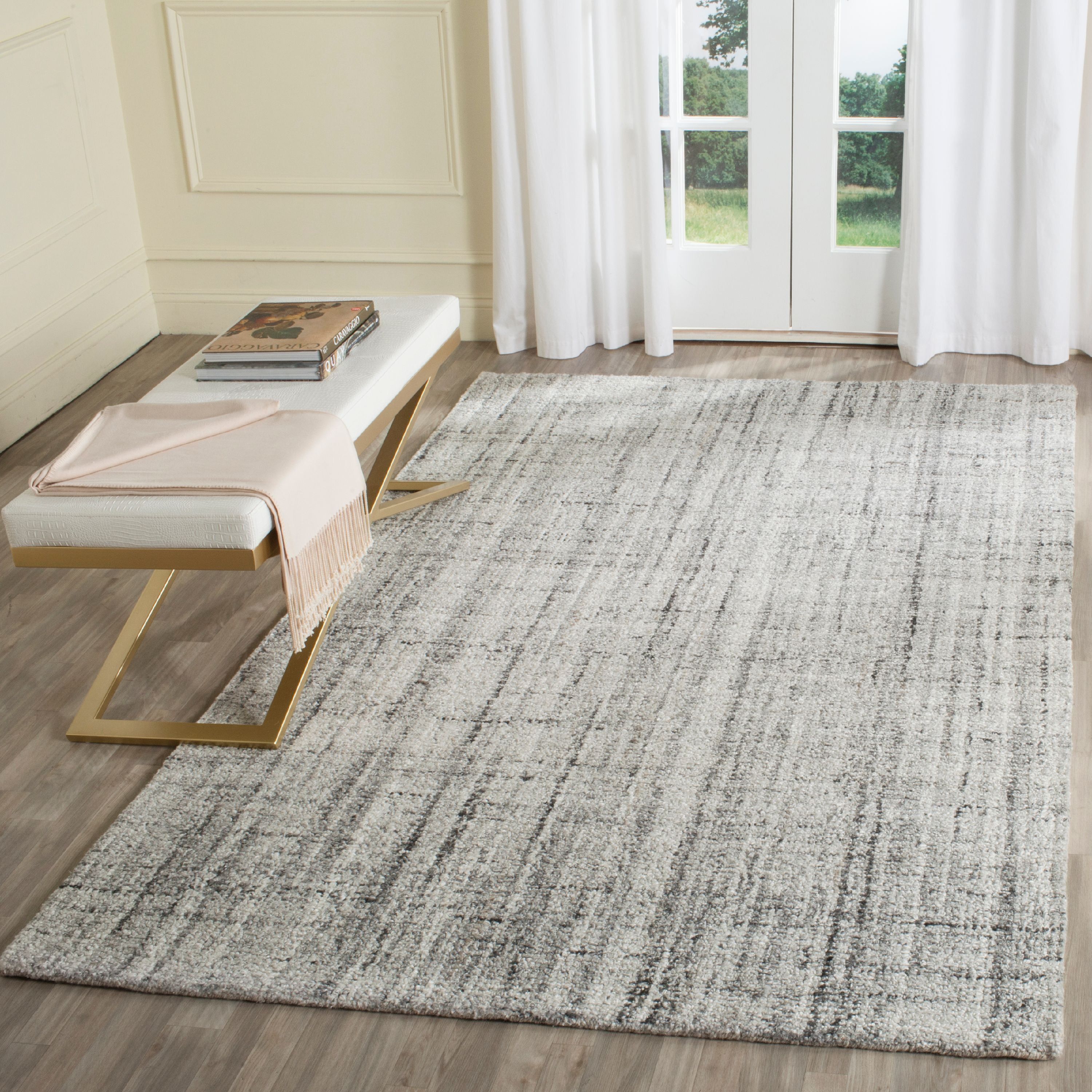 Handmade Grey/Black Abstract Tufted Wool-Blend 5' x 8' Area Rug