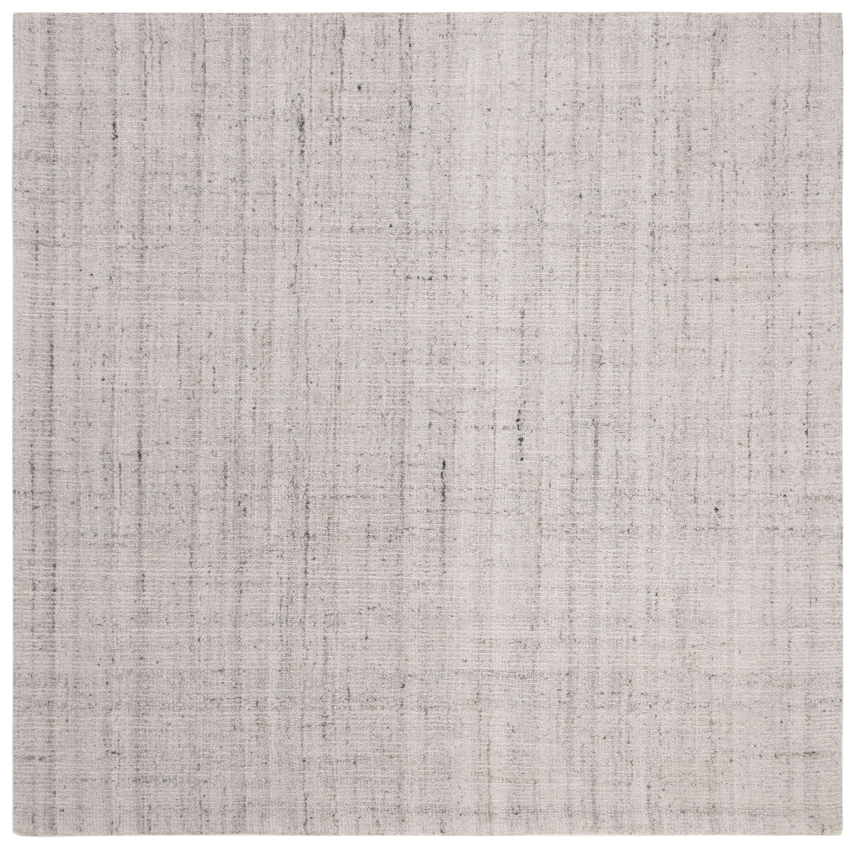 Light Grey Abstract Handmade Wool and Viscose 10' Square Area Rug