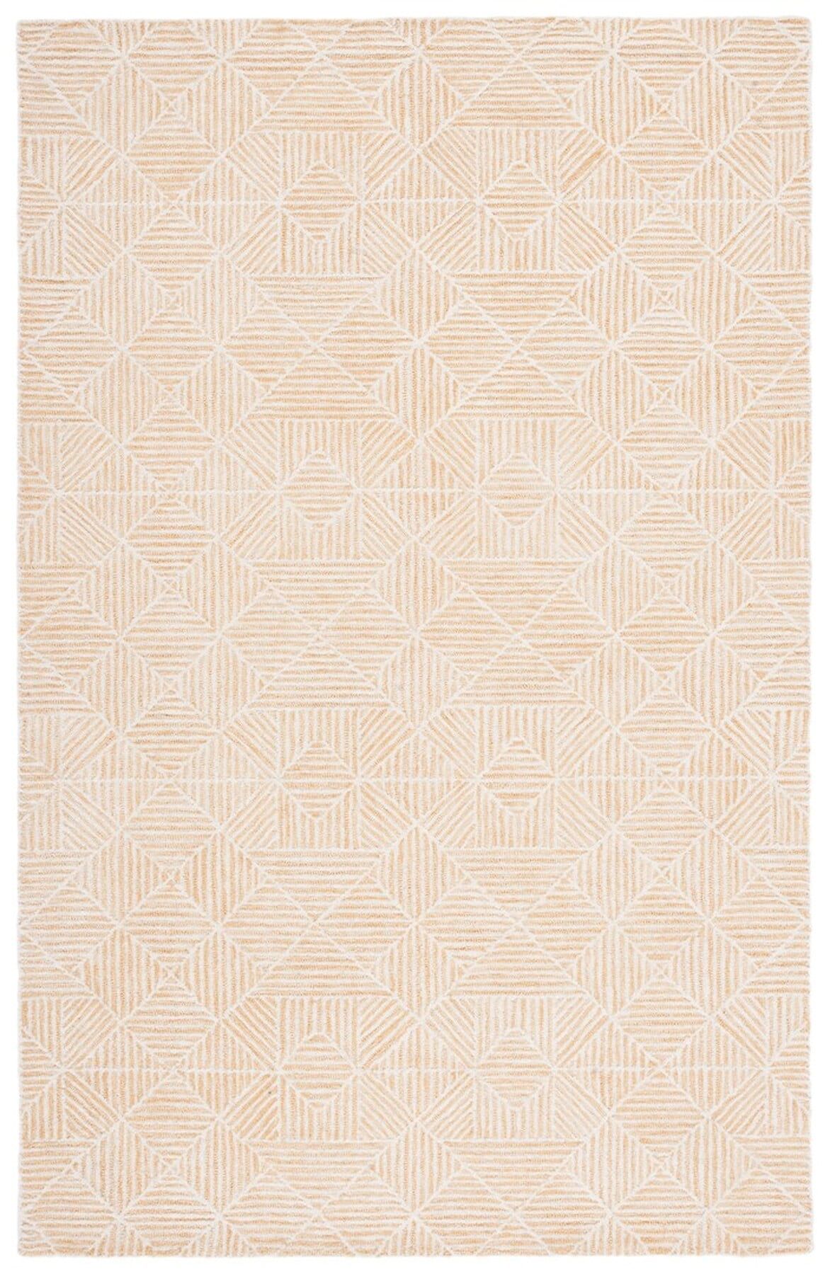 Hand-Tufted Abstract Square Wool Rug in Gold/Ivory, 5' x 8'