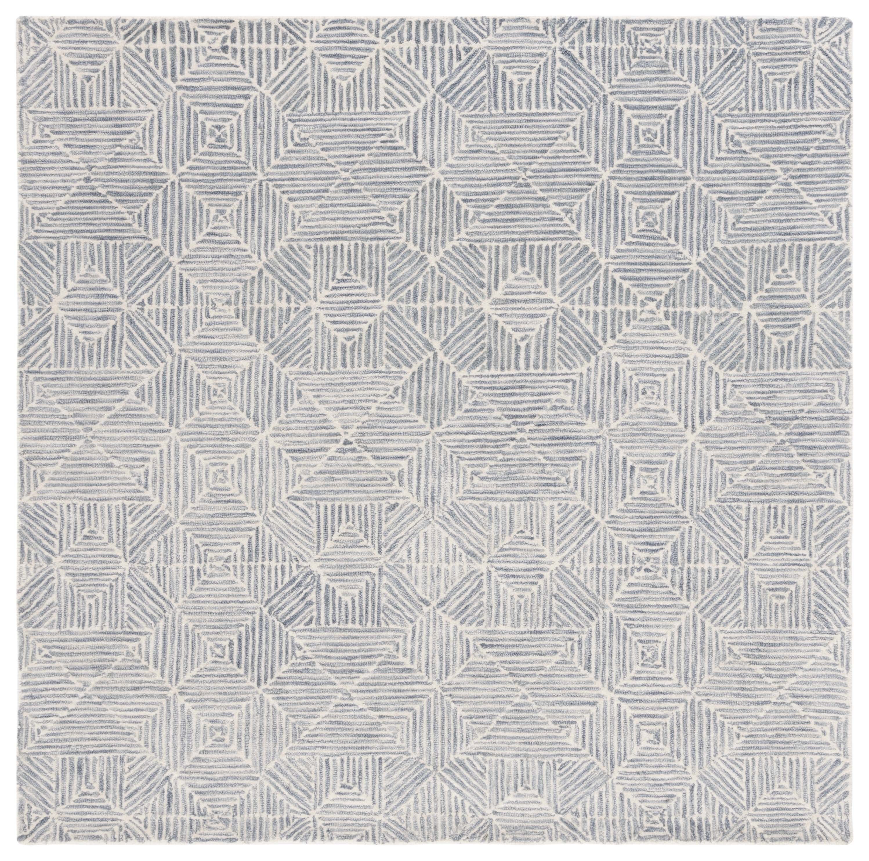 Hand-Tufted Grey & Ivory Abstract Wool 6' Square Rug