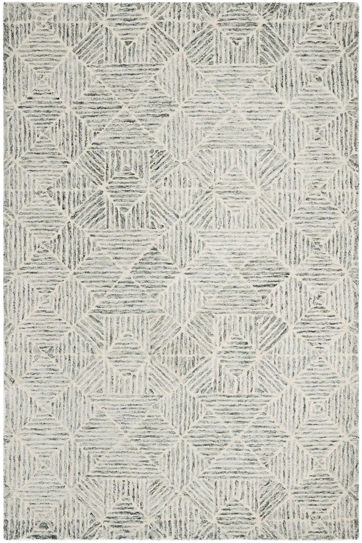 Handmade Tufted Wool Abstract Rug in Green/Ivory, 2' x 3'