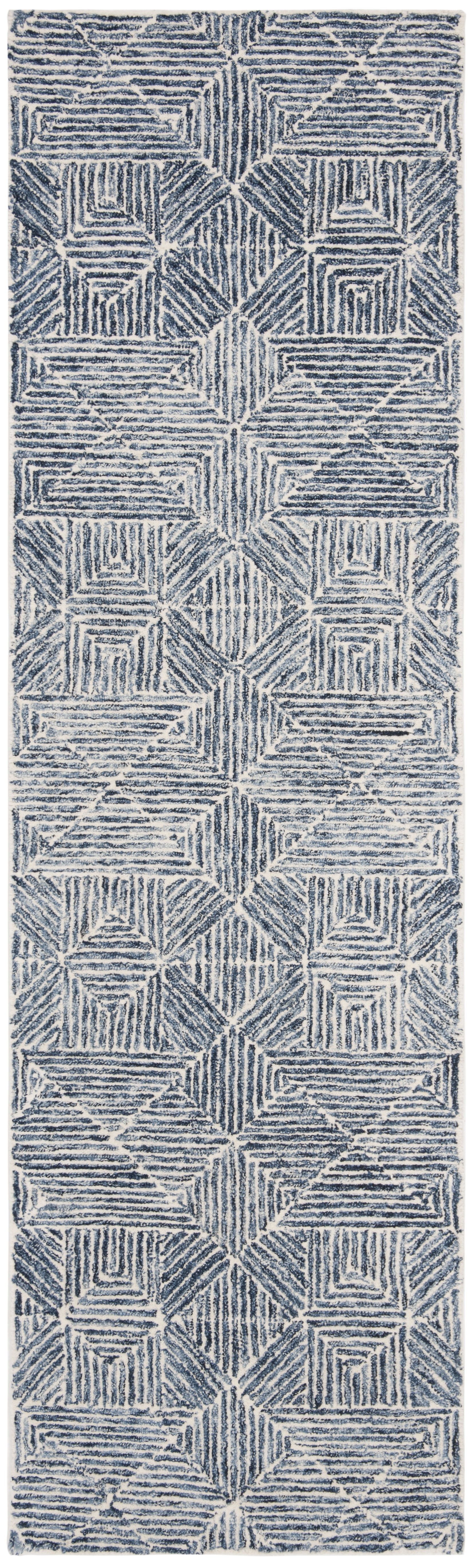 Hand-Tufted Abstract Blue Wool 27'' x 18'' Reversible Runner Rug