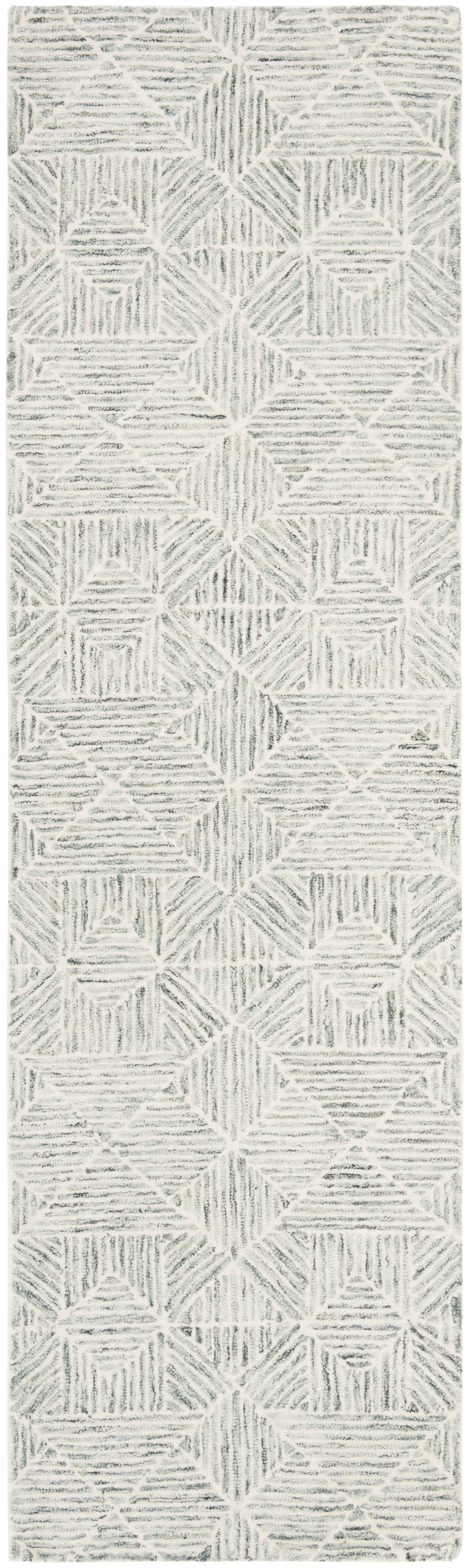 Ivory Abstract Wool Handmade Tufted Runner Rug, 2'3" x 12'