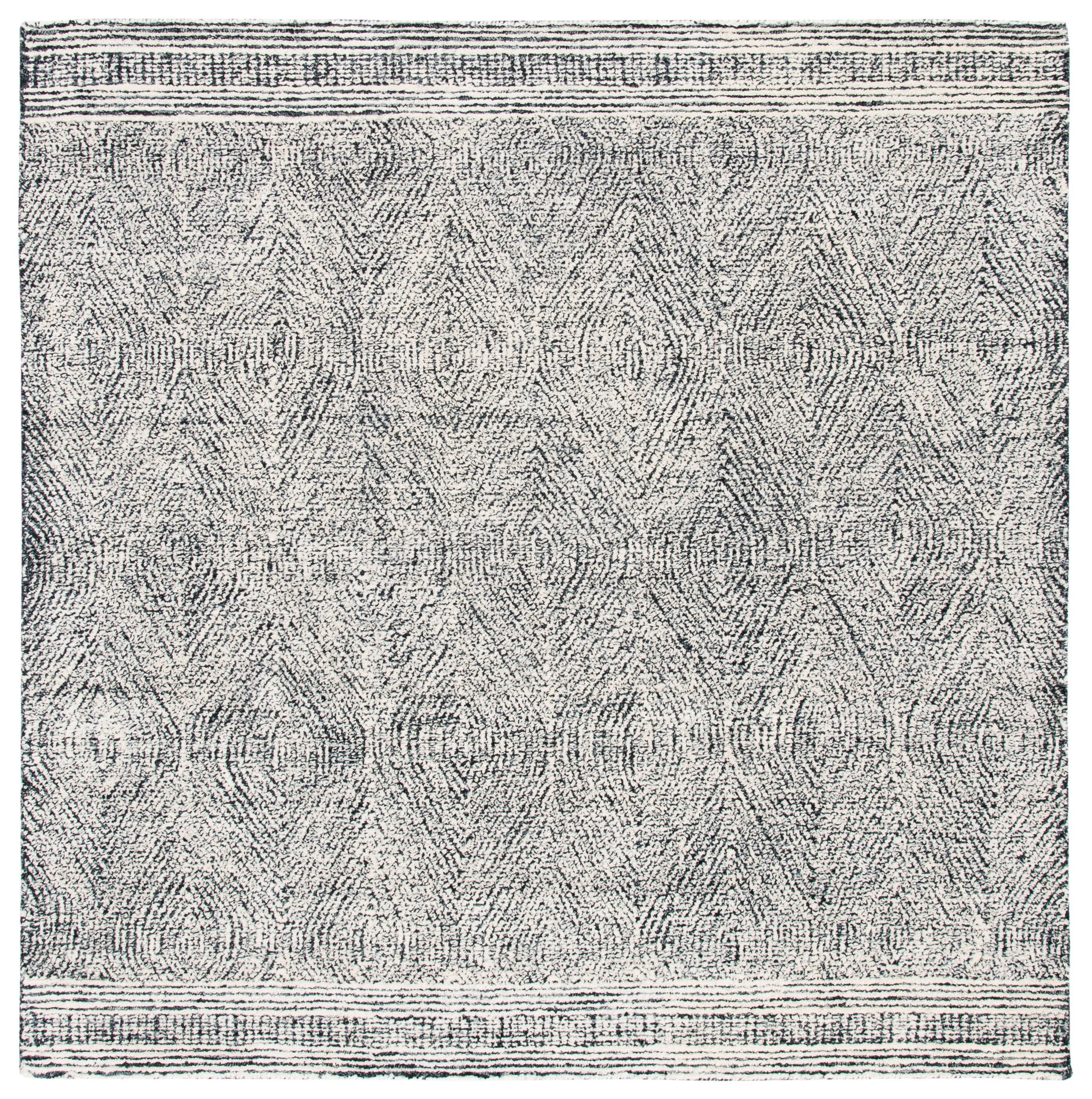 Ivory and Charcoal Abstract Wool Square Area Rug