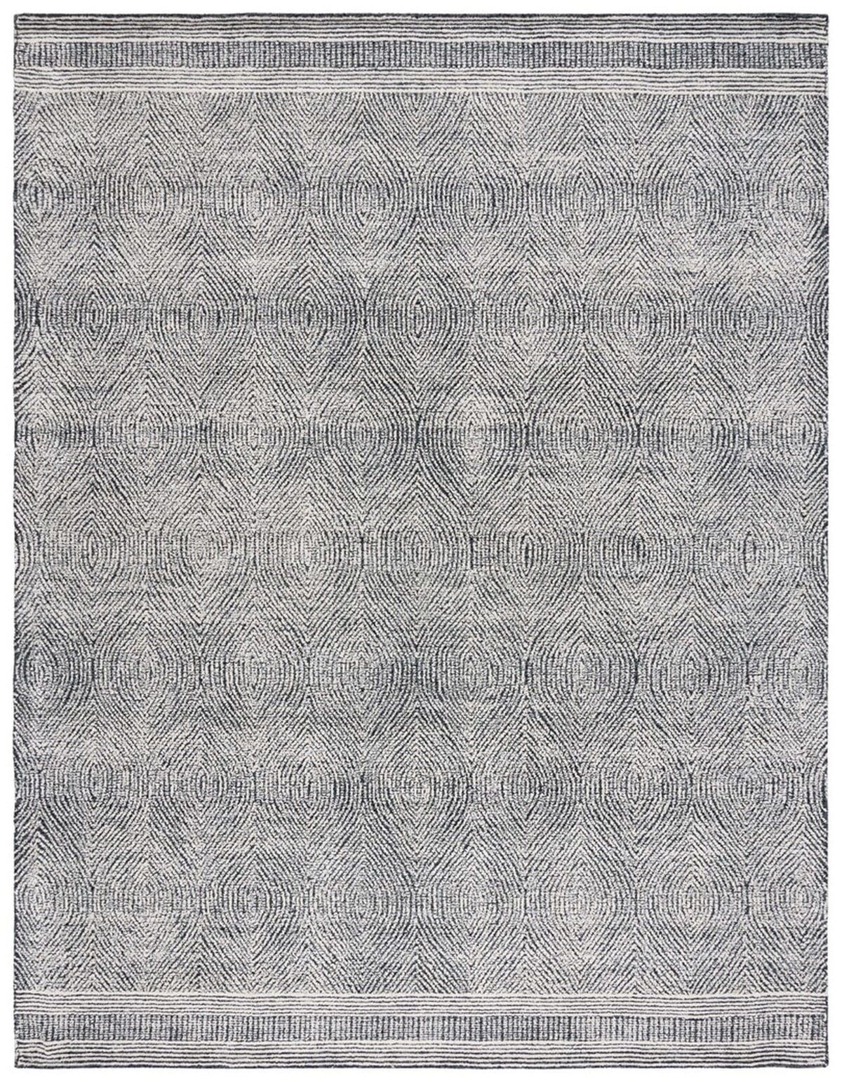 Ivory & Charcoal Abstract Handmade Wool Area Rug, 10' x 14'