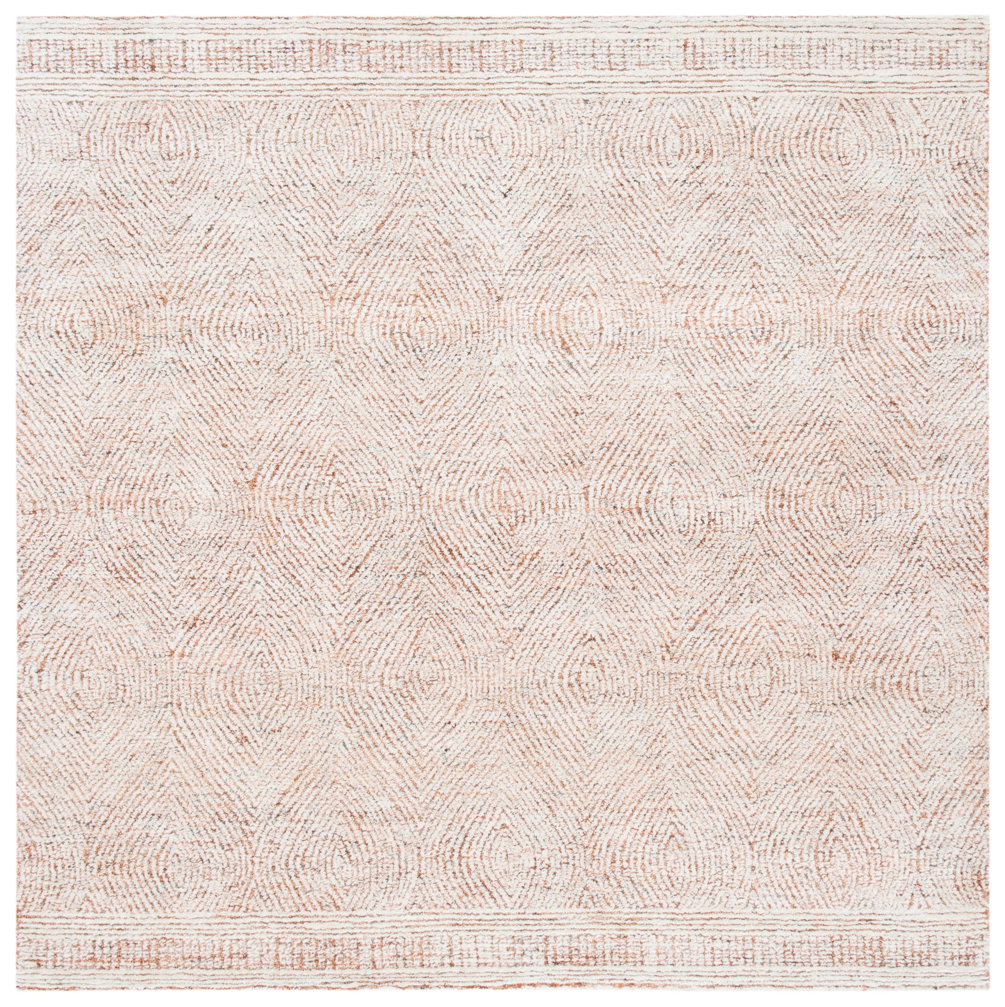 Ivory and Rust Abstract Handmade Wool 10' Square Rug