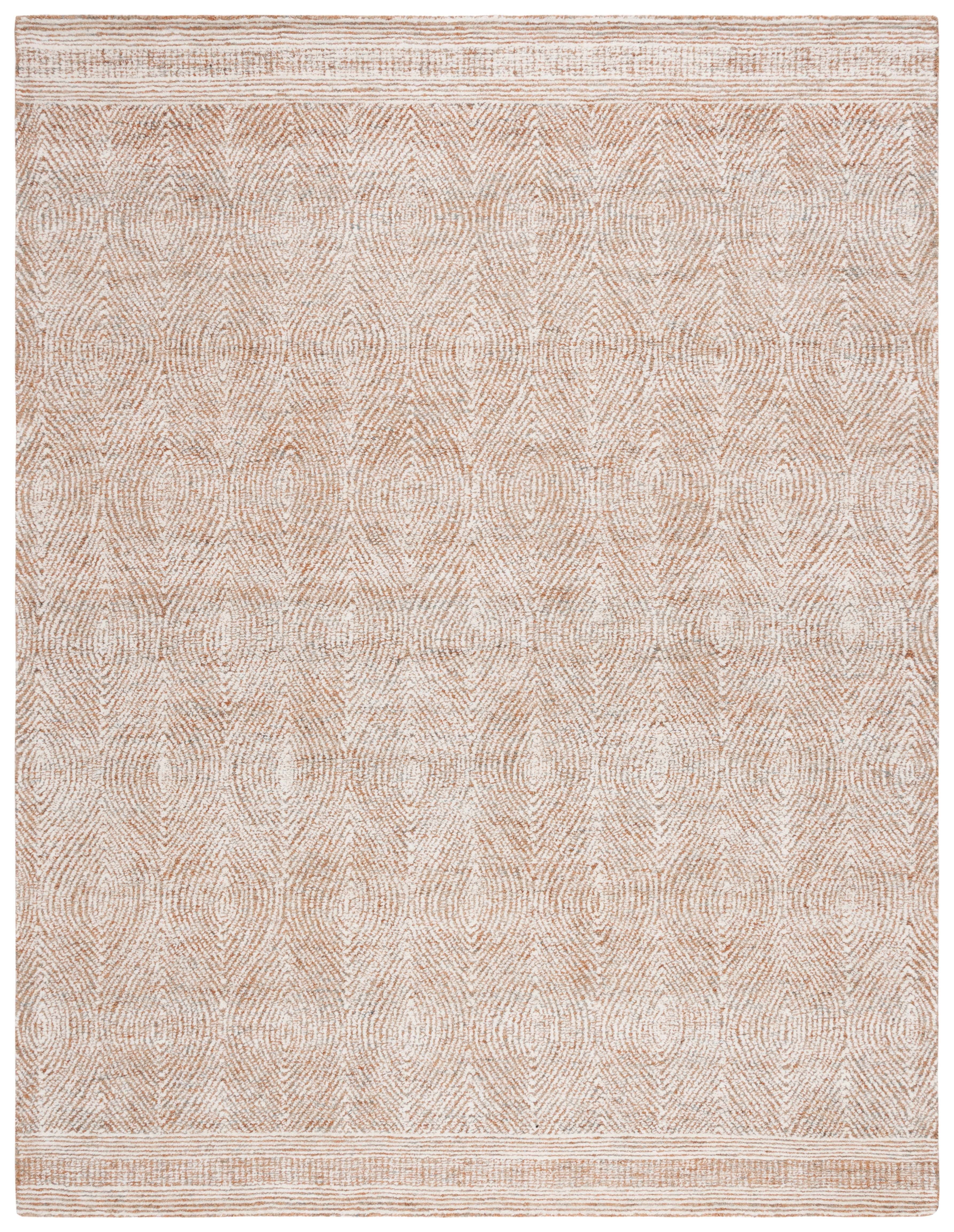 Ivory and Rust Abstract Handmade Wool Area Rug