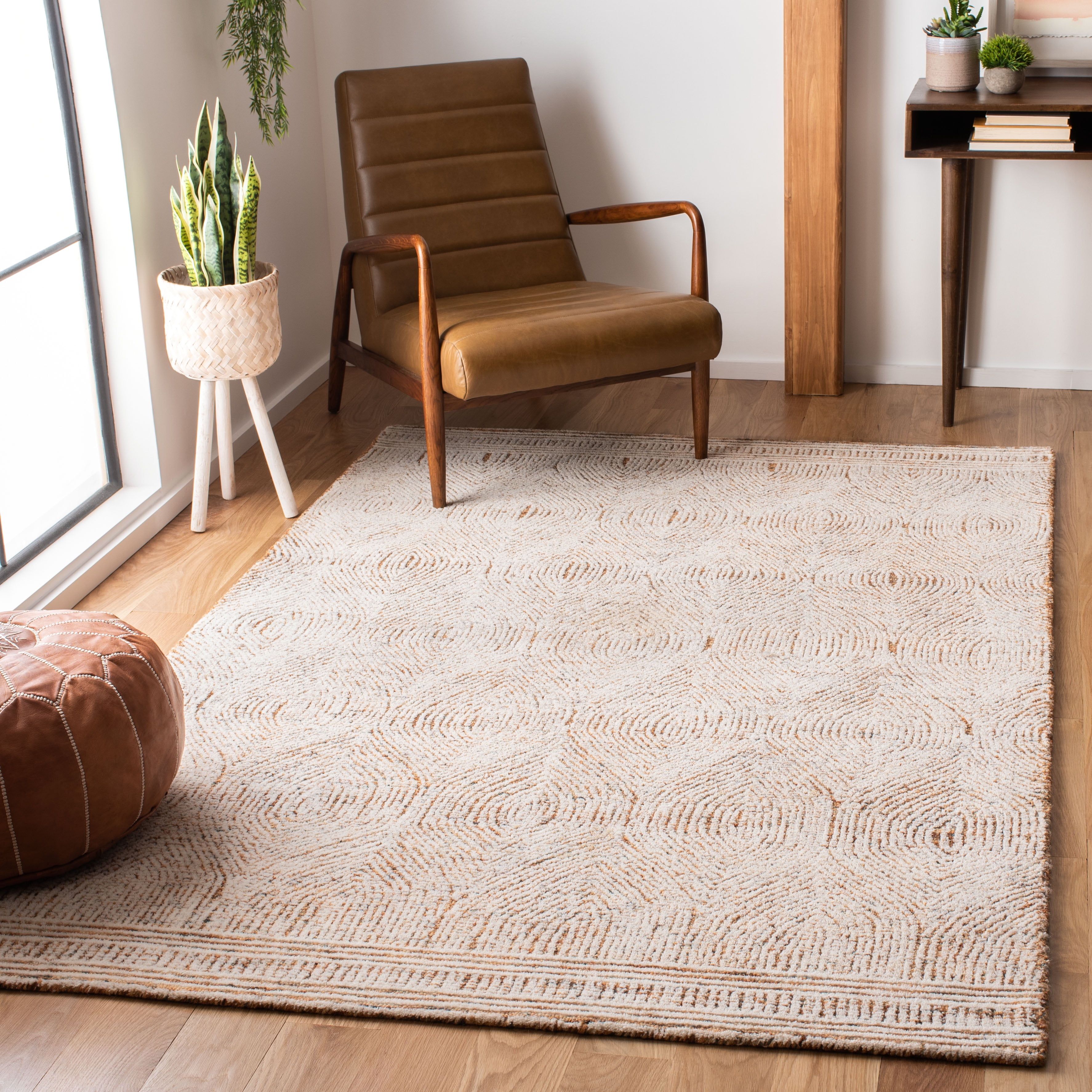 Ivory and Rust Abstract Wool 9' x 12' Area Rug