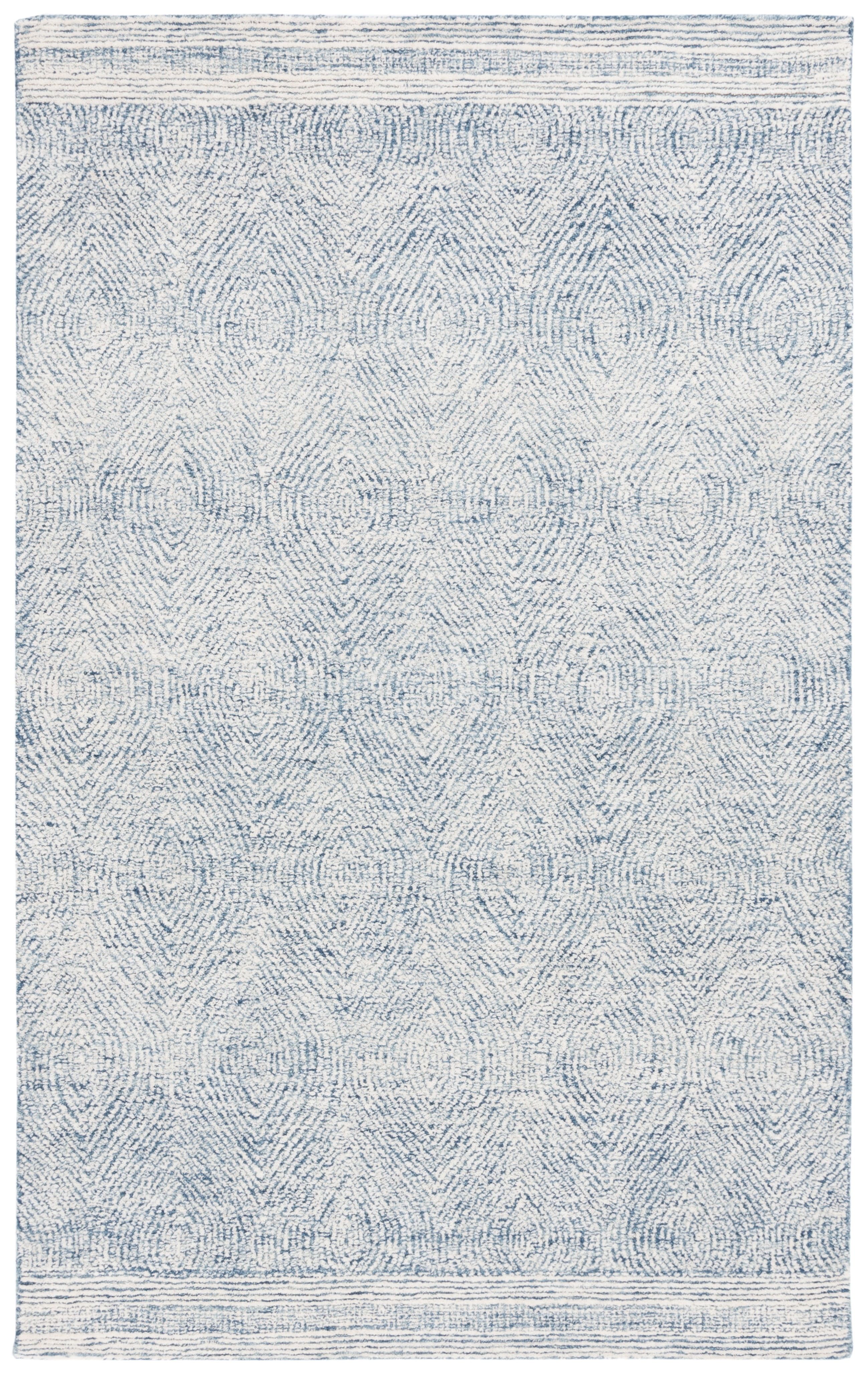 Ivory and Navy Abstract Tufted Wool Area Rug, 3' x 5'