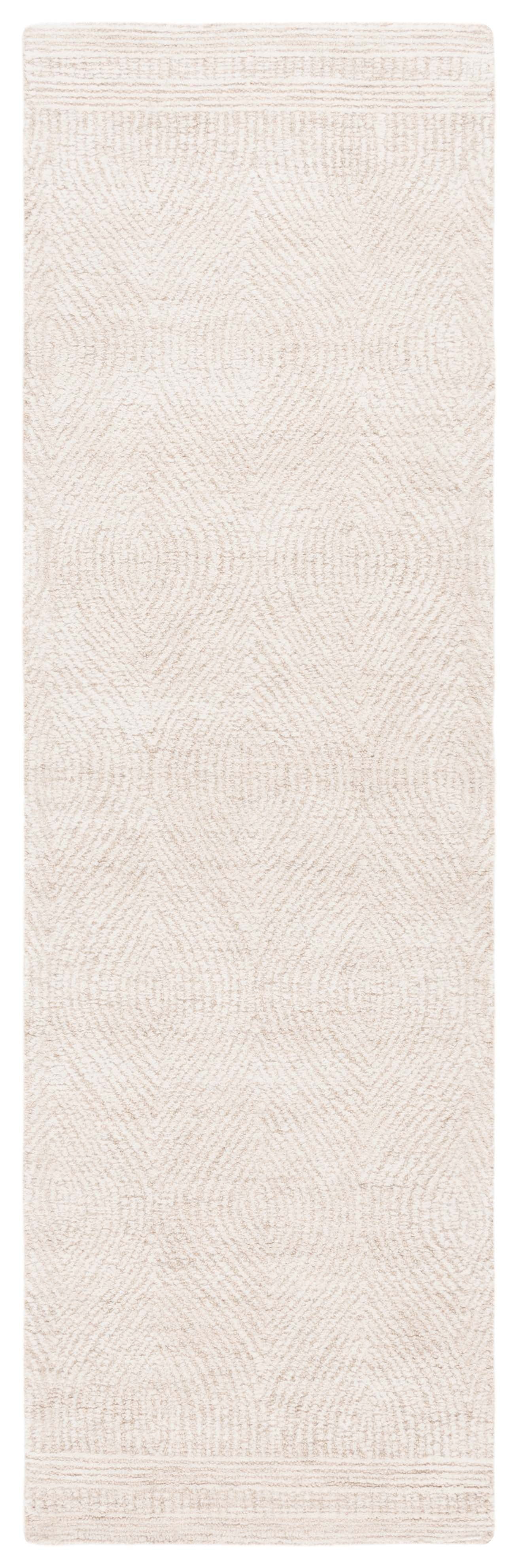 Ivory and Beige Tufted Wool Abstract Runner Rug