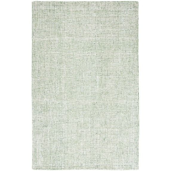 Handmade Ivory & Green Abstract Wool-Viscose 6' Square Rug