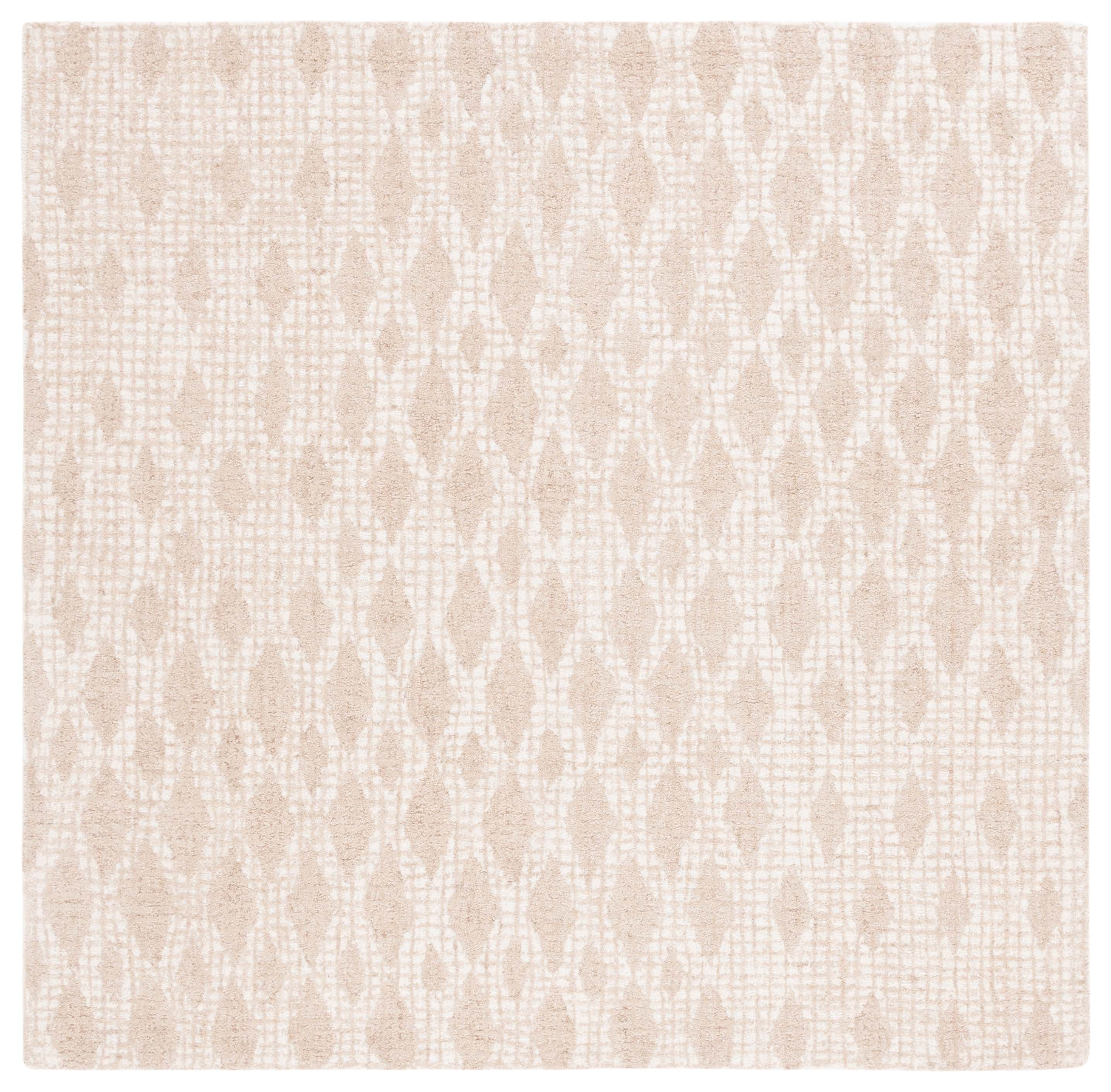 Ivory and Beige Tufted Wool Square Area Rug, 6' x 6'