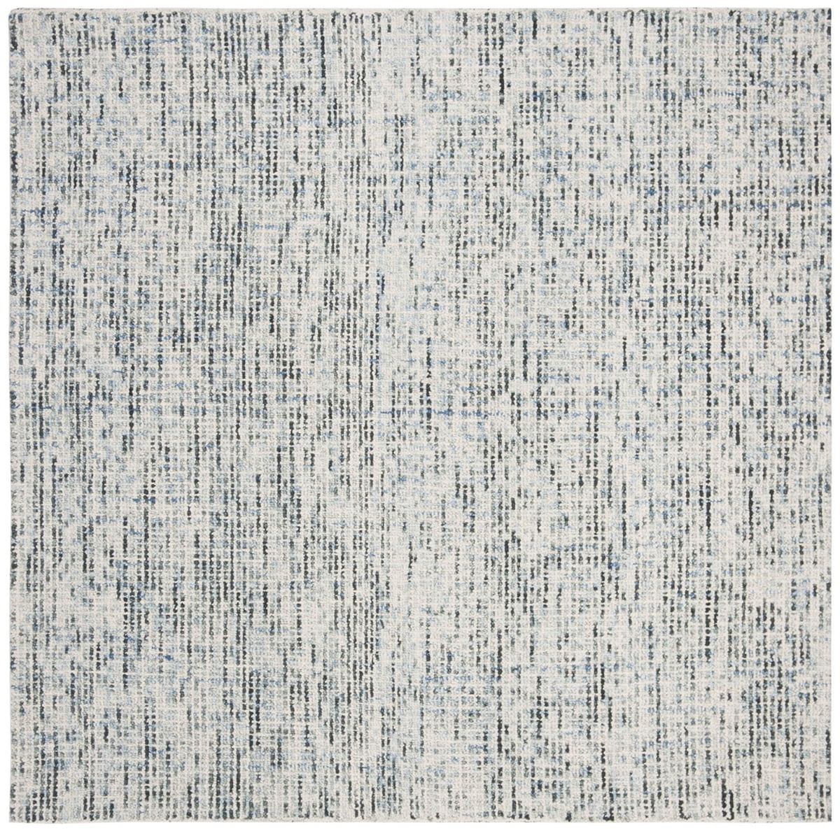 Hand-Tufted Abstract Wool 8' Square Rug in Blue and Charcoal
