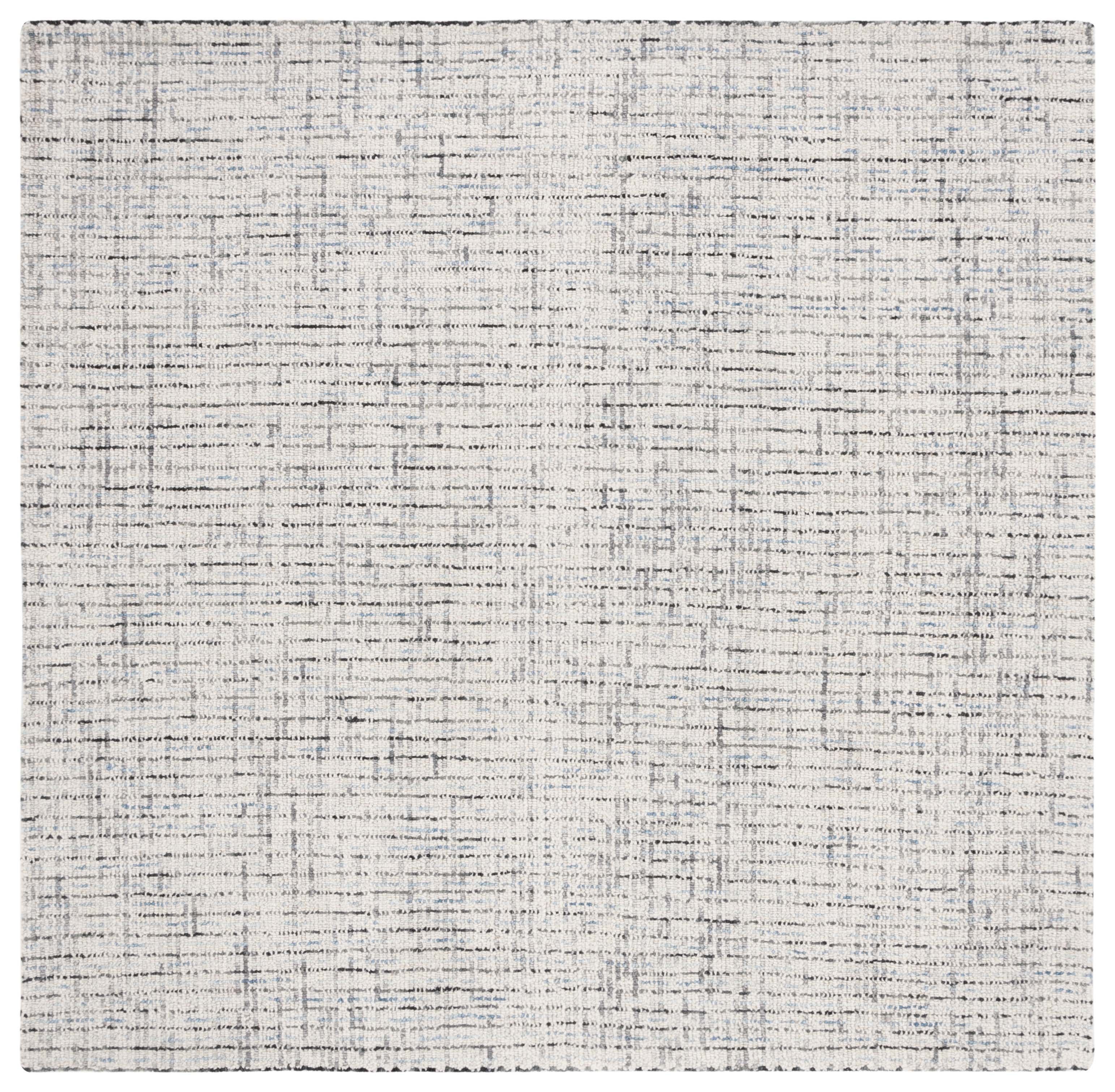 Handmade Grey and Ivory Wool Square Abstract Area Rug, 8' x 8'