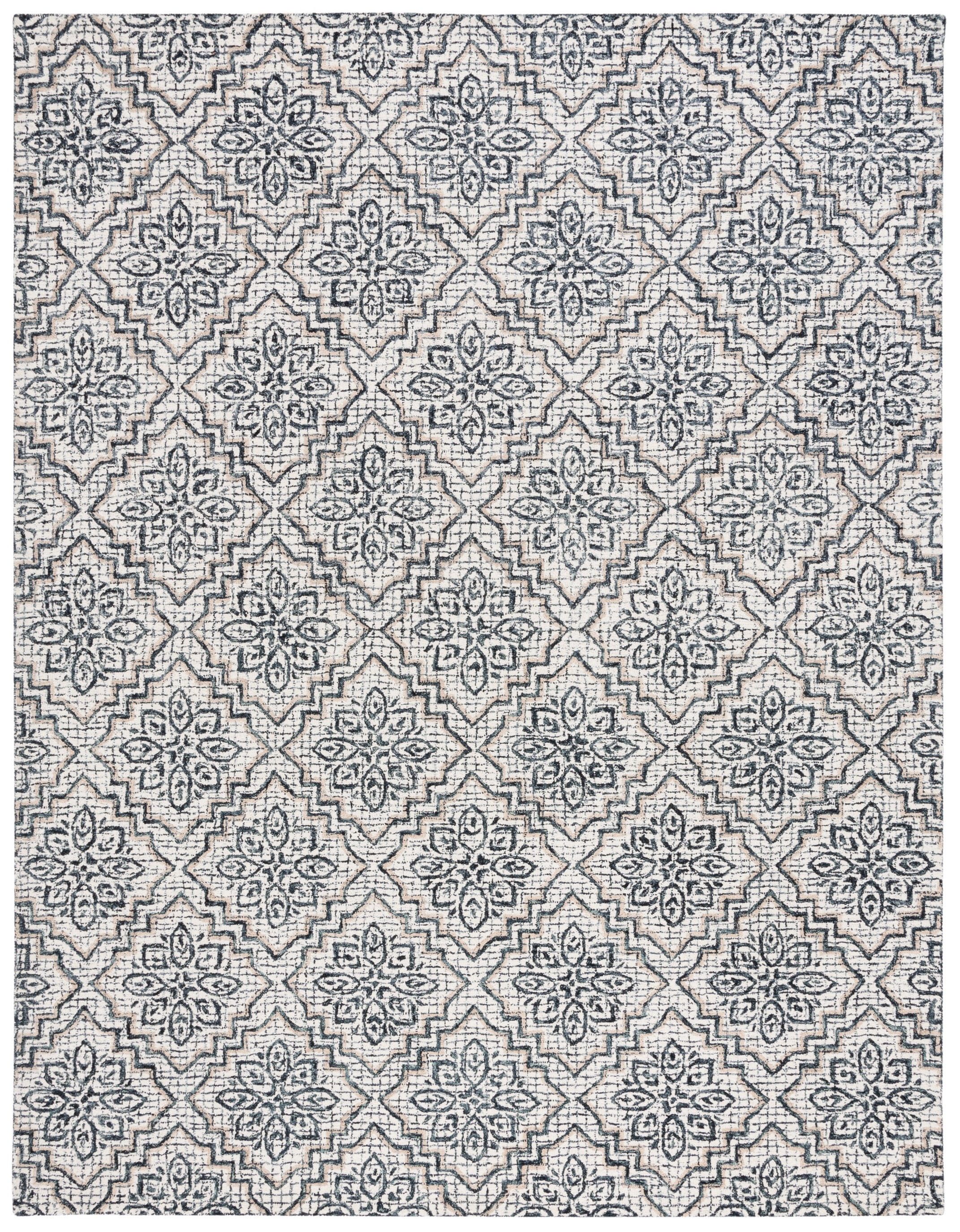 Hand-Tufted Ivory and Navy Wool 8' x 10' Abstract Rug