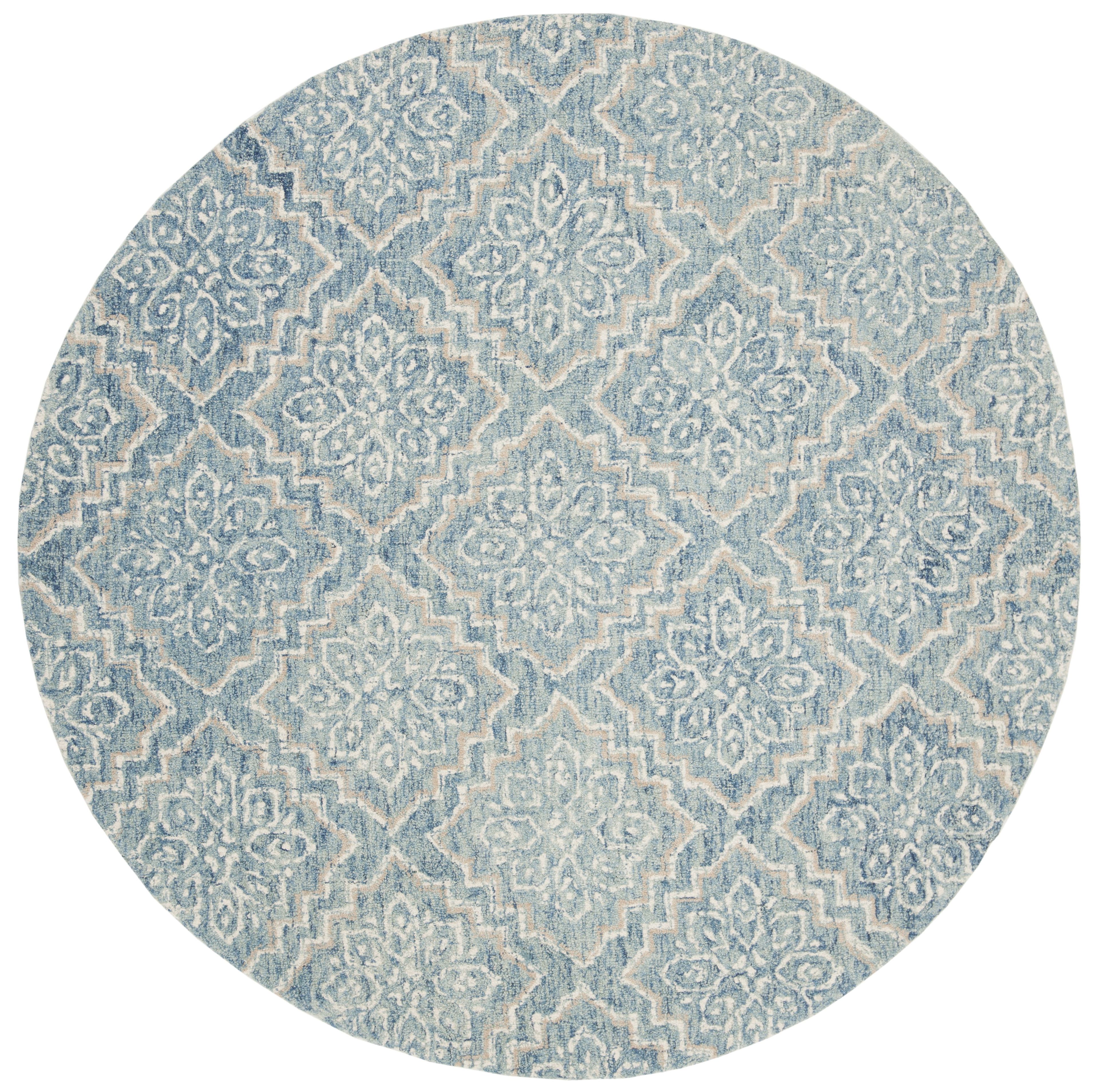 Handmade Tufted Blue/Grey Wool Round Abstract Rug, 8' x 8'