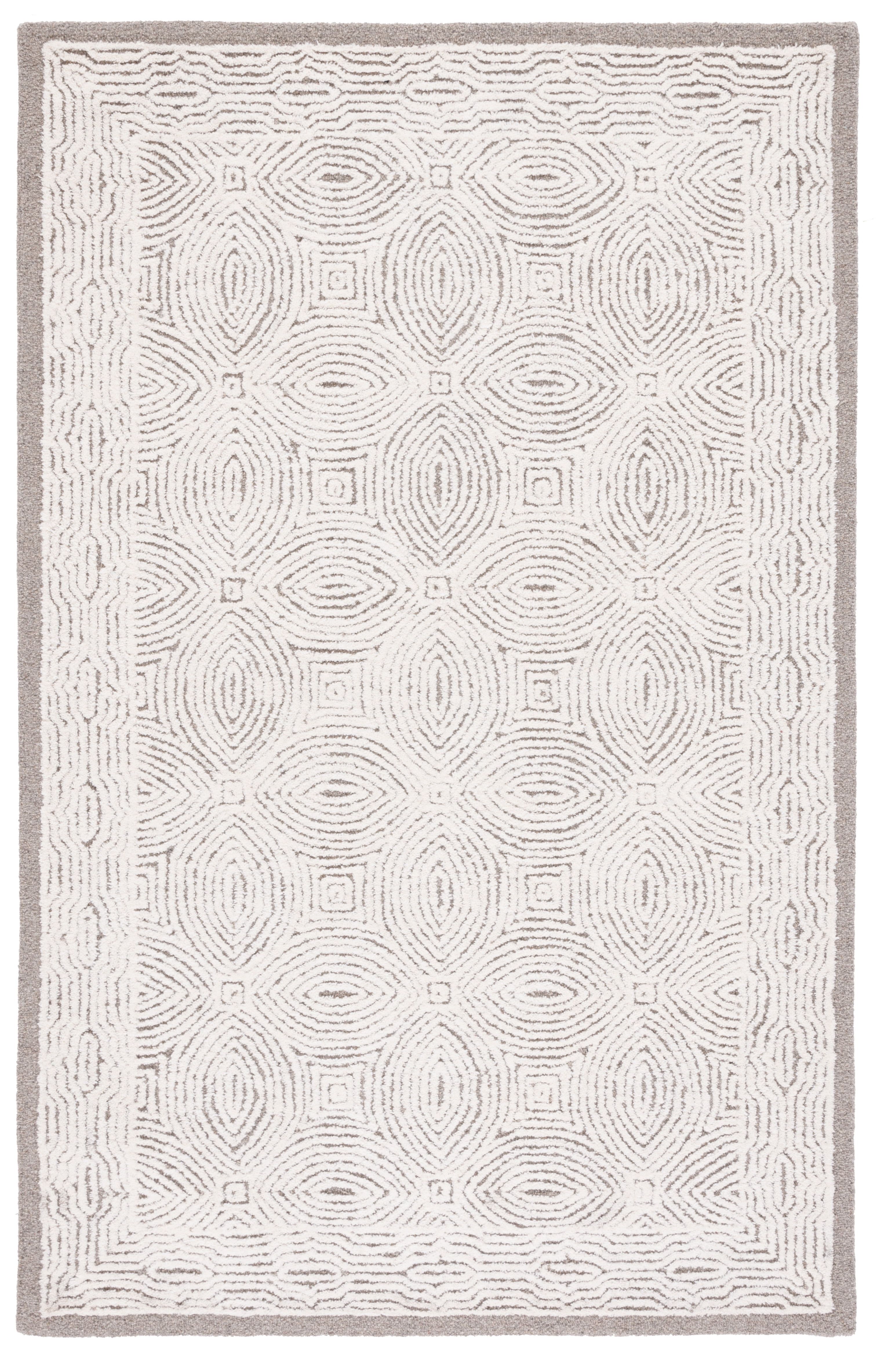 Ivory and Beige Abstract Hand-Tufted Wool Rug, 5' x 8'