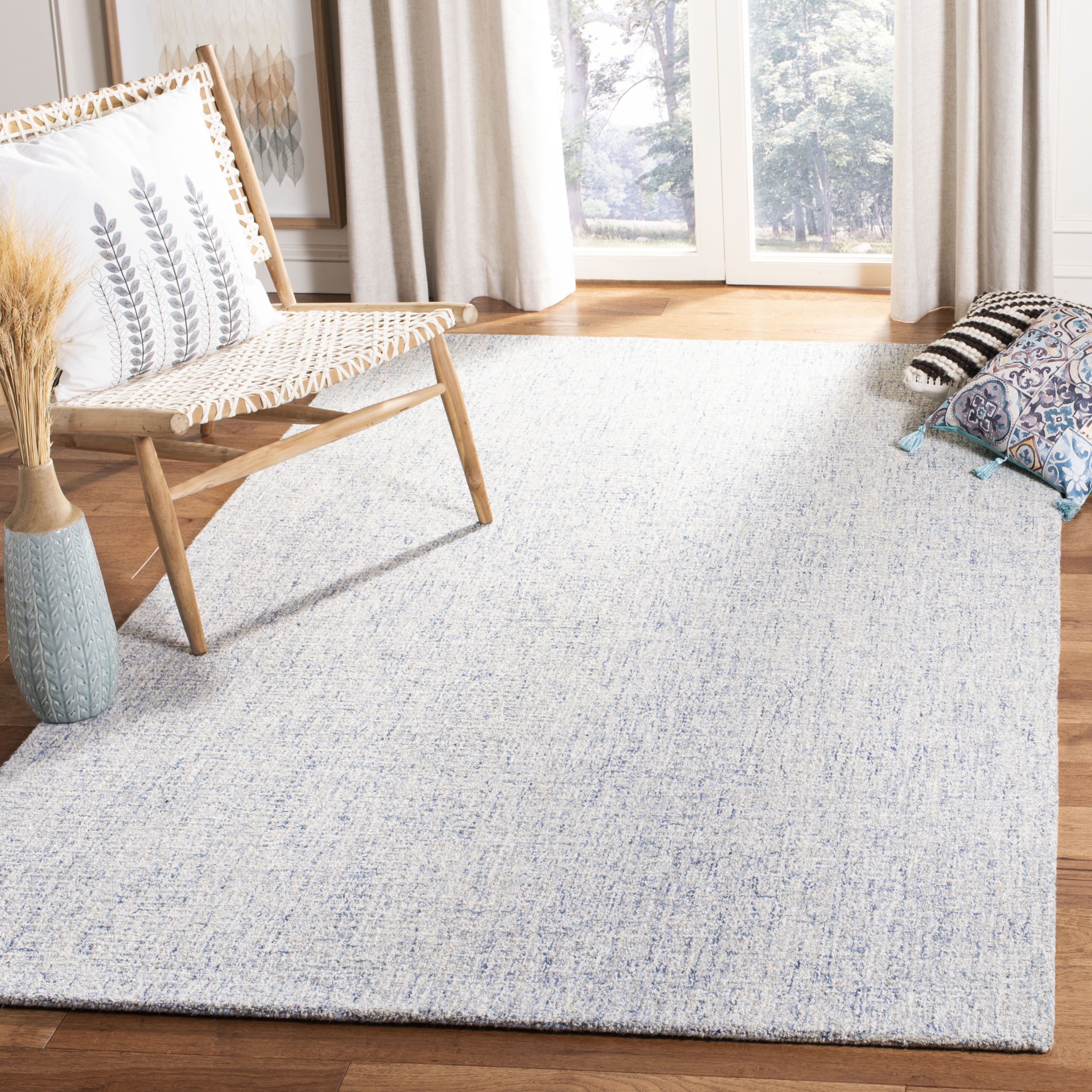 Handmade Abstract Blue Wool Area Rug, Easy Care, 4' x 6'