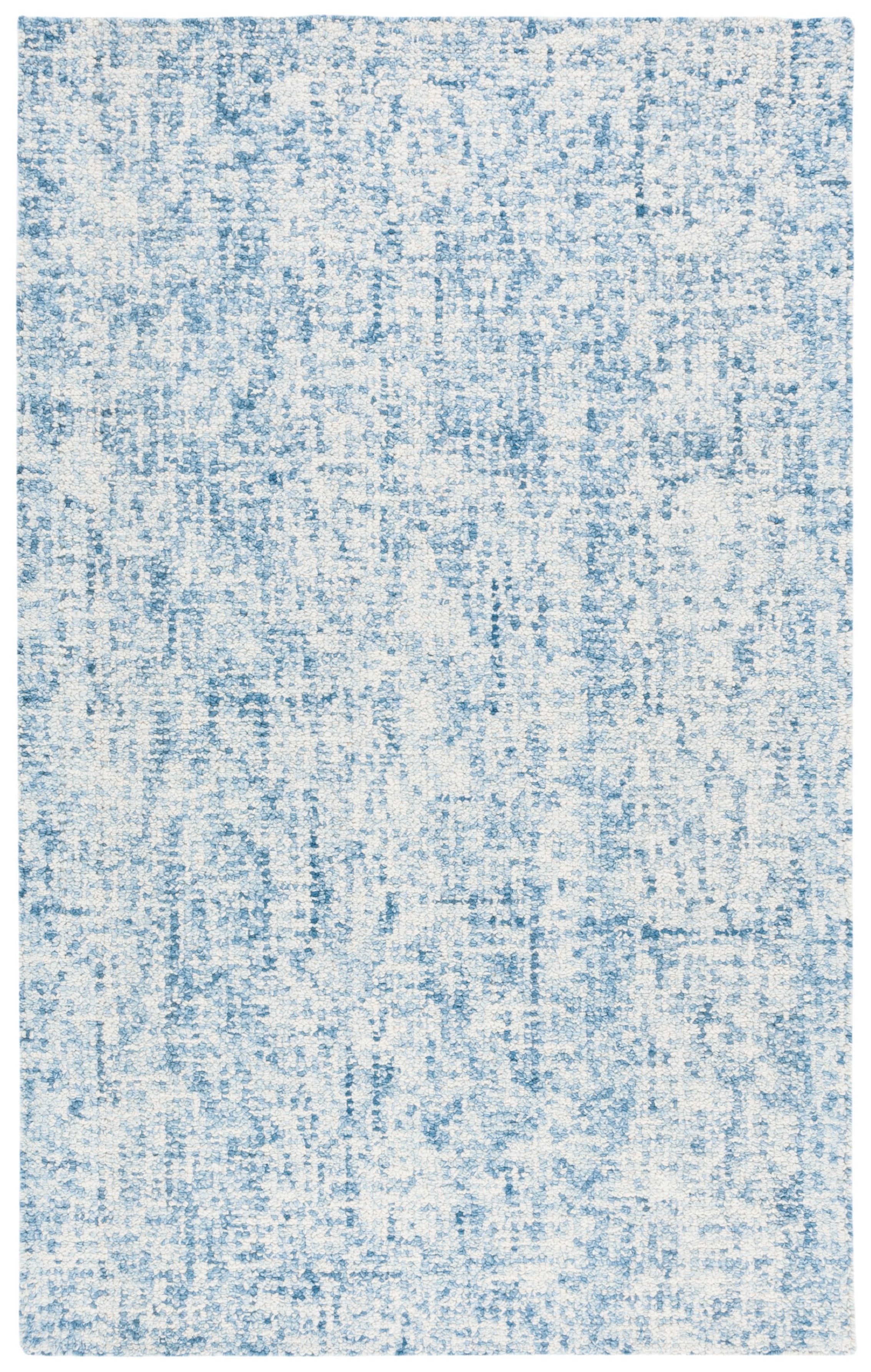 Handmade Blue and Ivory Wool Abstract Tufted Rug, 4' x 6'