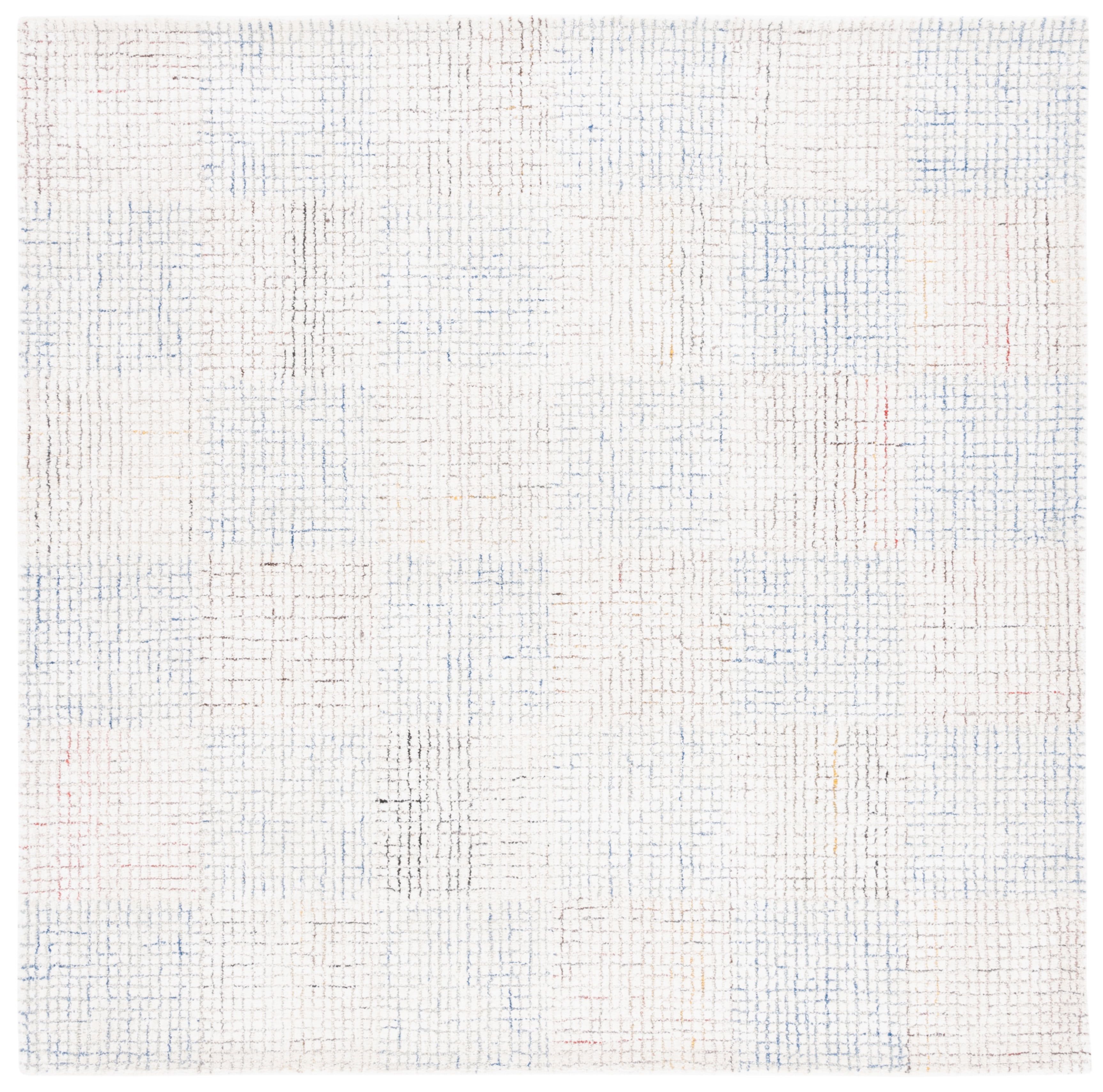 Ivory and Blue 6' x 6' Abstract Hand-Tufted Wool Area Rug