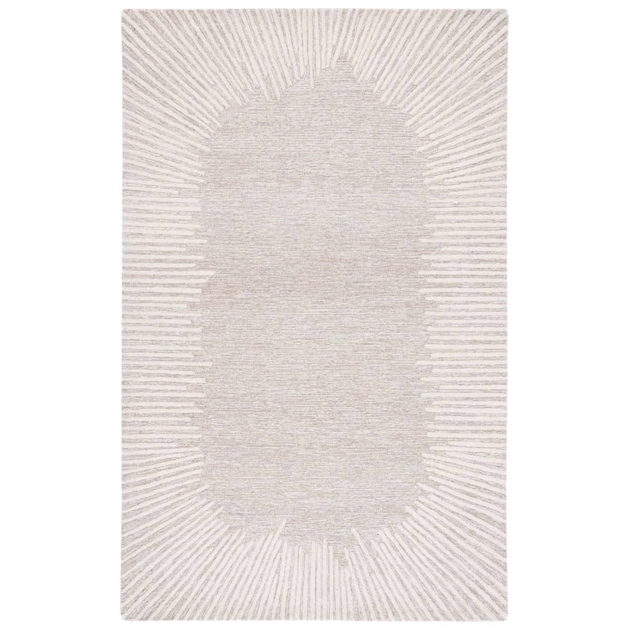 Ivory Handmade Round Tufted Wool Abstract Rug