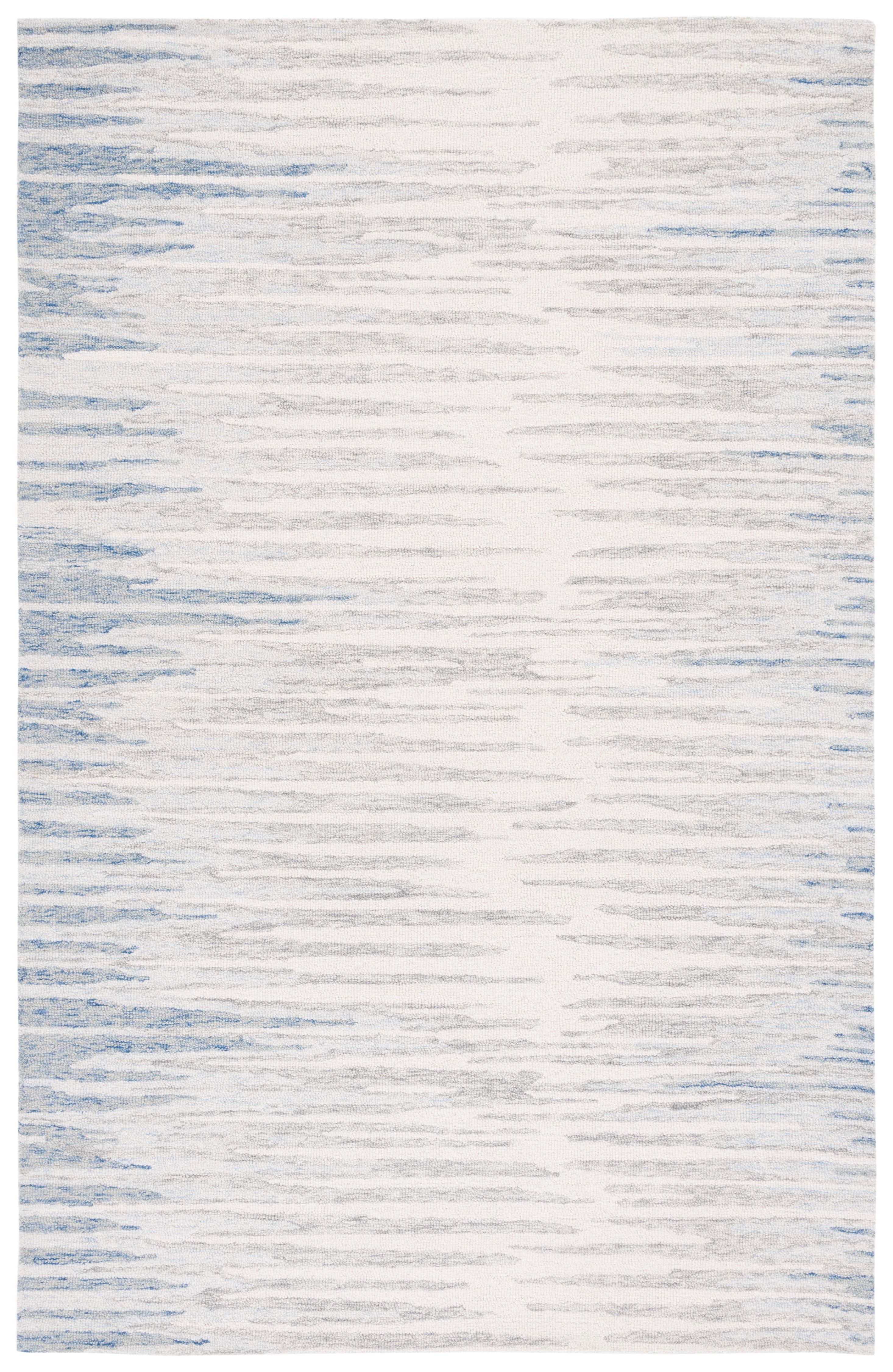 Handmade Abstract Ivory and Light Blue Wool Area Rug, 4' x 6'