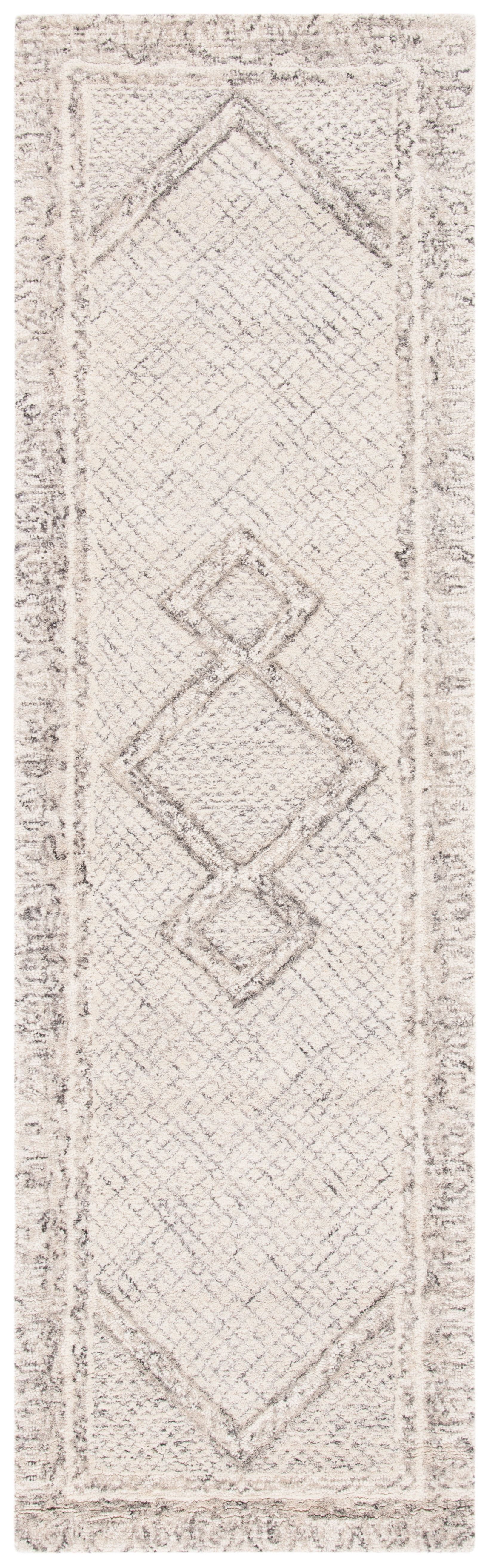 Ivory Abstract Hand-Tufted Wool Runner Rug 27" x 14"