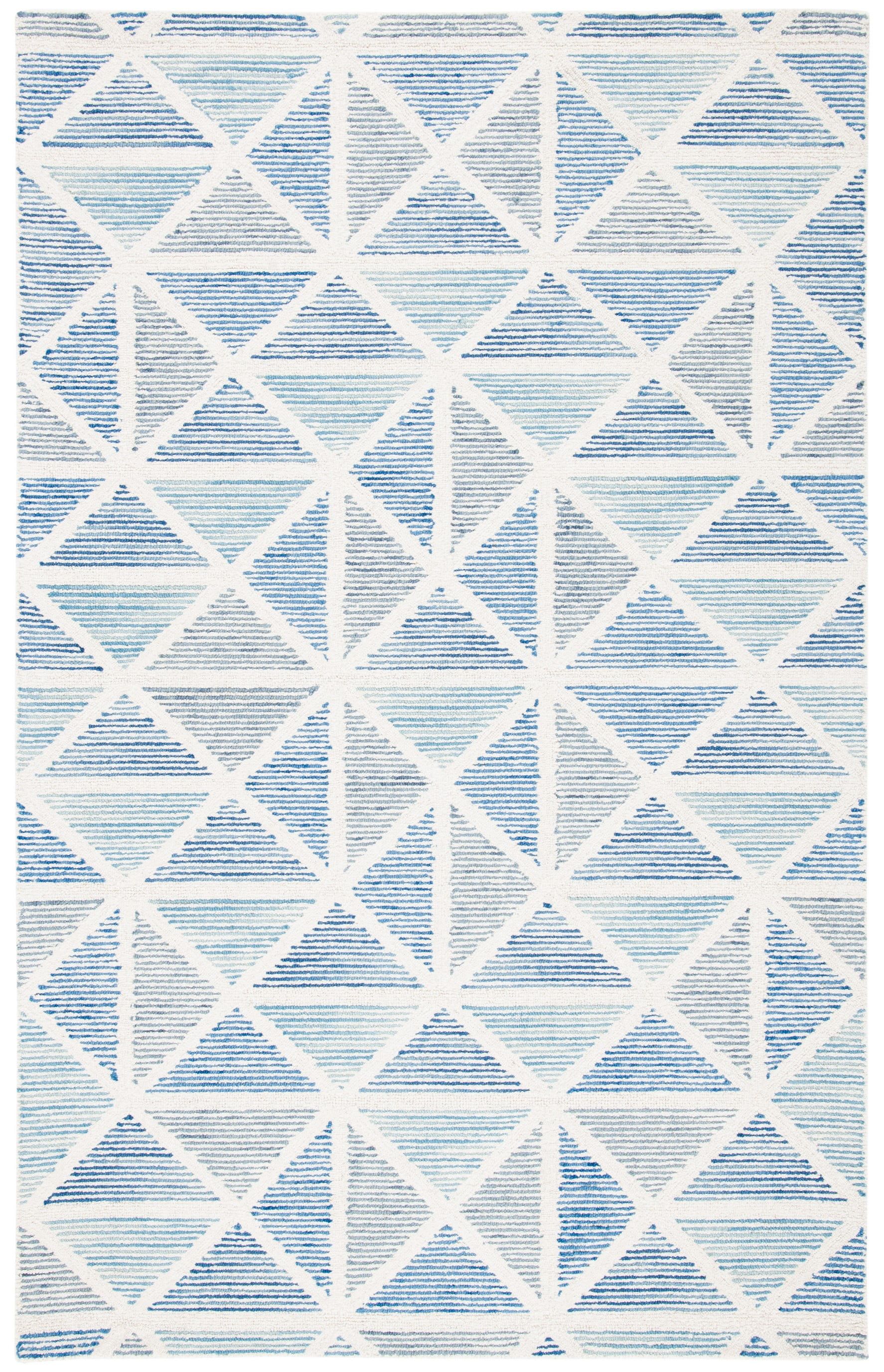 Handmade Blue and Ivory Wool Geometric Area Rug