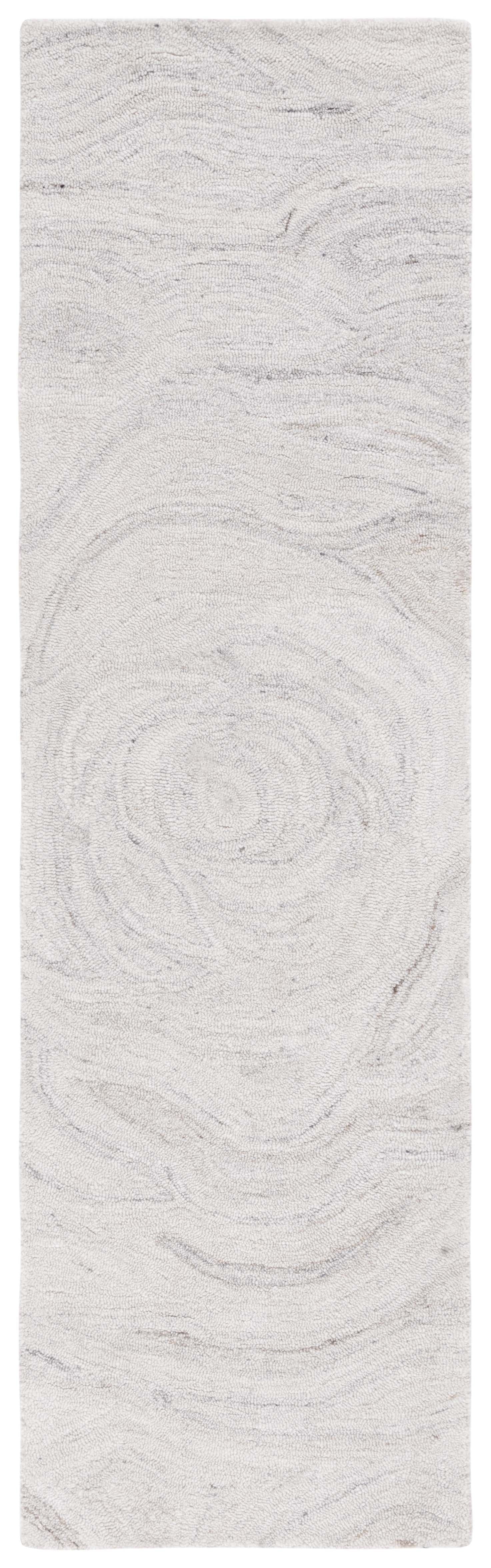 Abstract Light Grey and Beige Hand-Tufted Wool Runner Rug