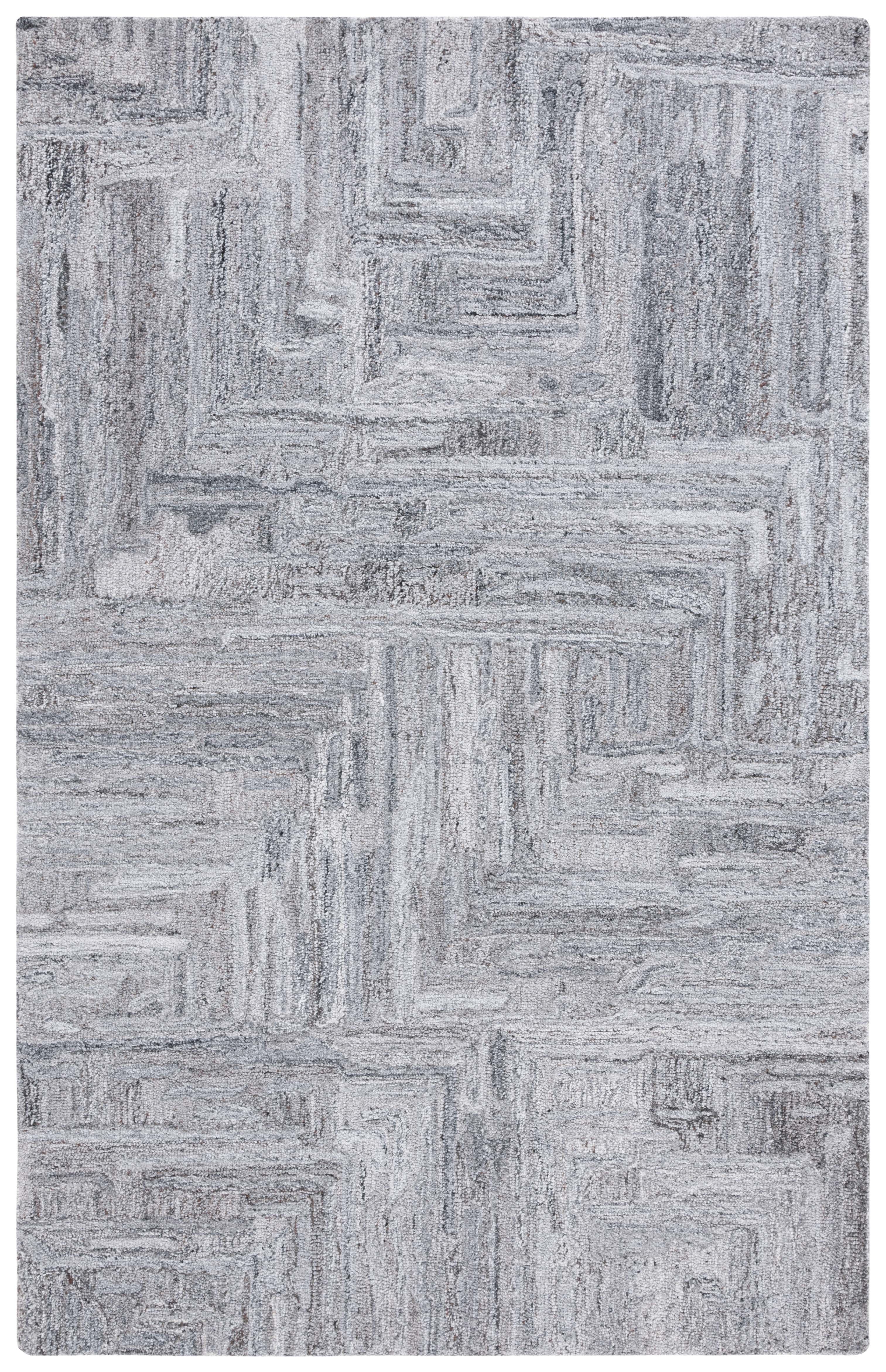 Gray Abstract Handmade Wool and Cotton Area Rug, 5' x 8'