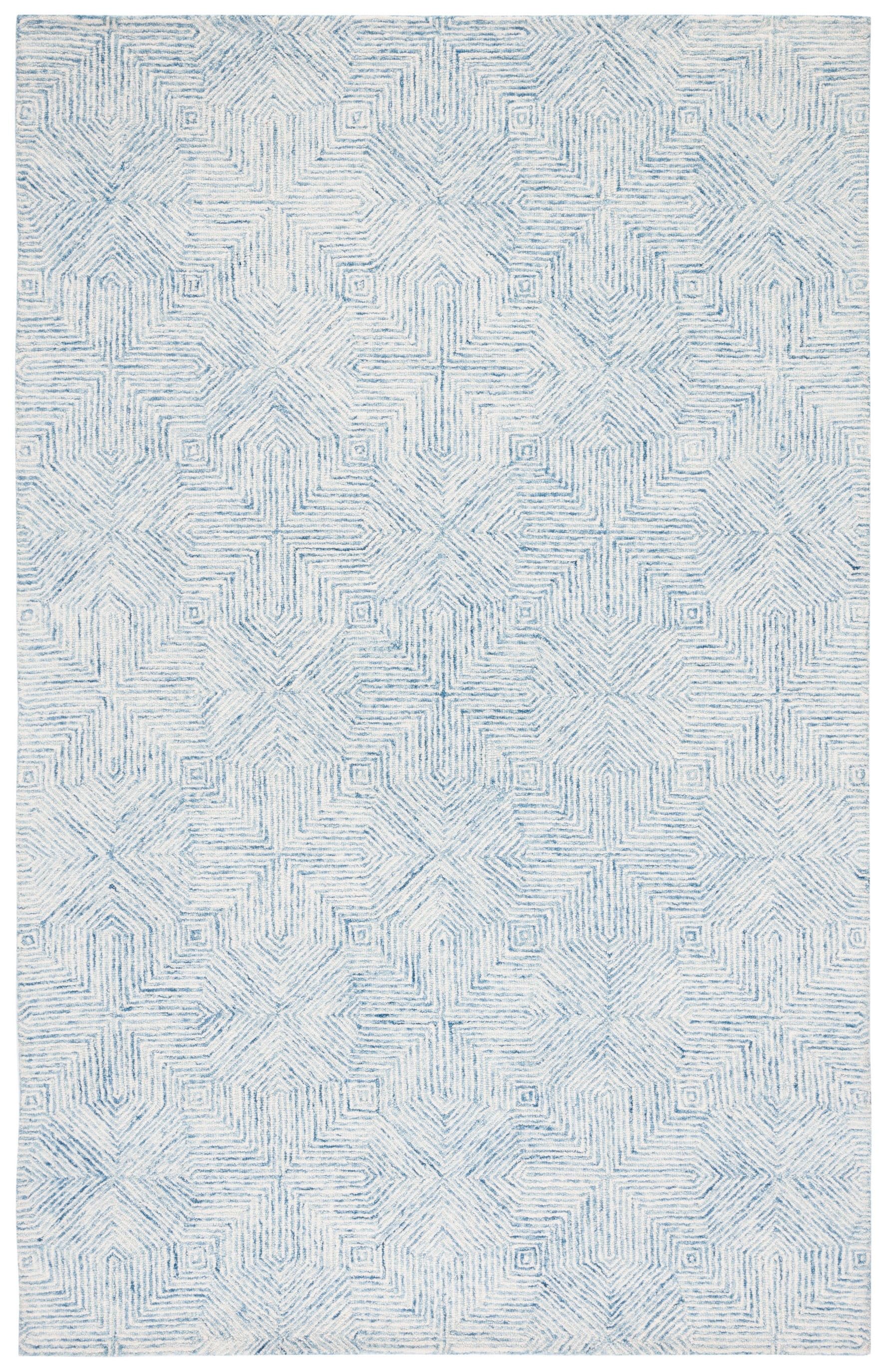 Blue and Ivory Handmade Tufted Wool Abstract Area Rug, 5' x 8'