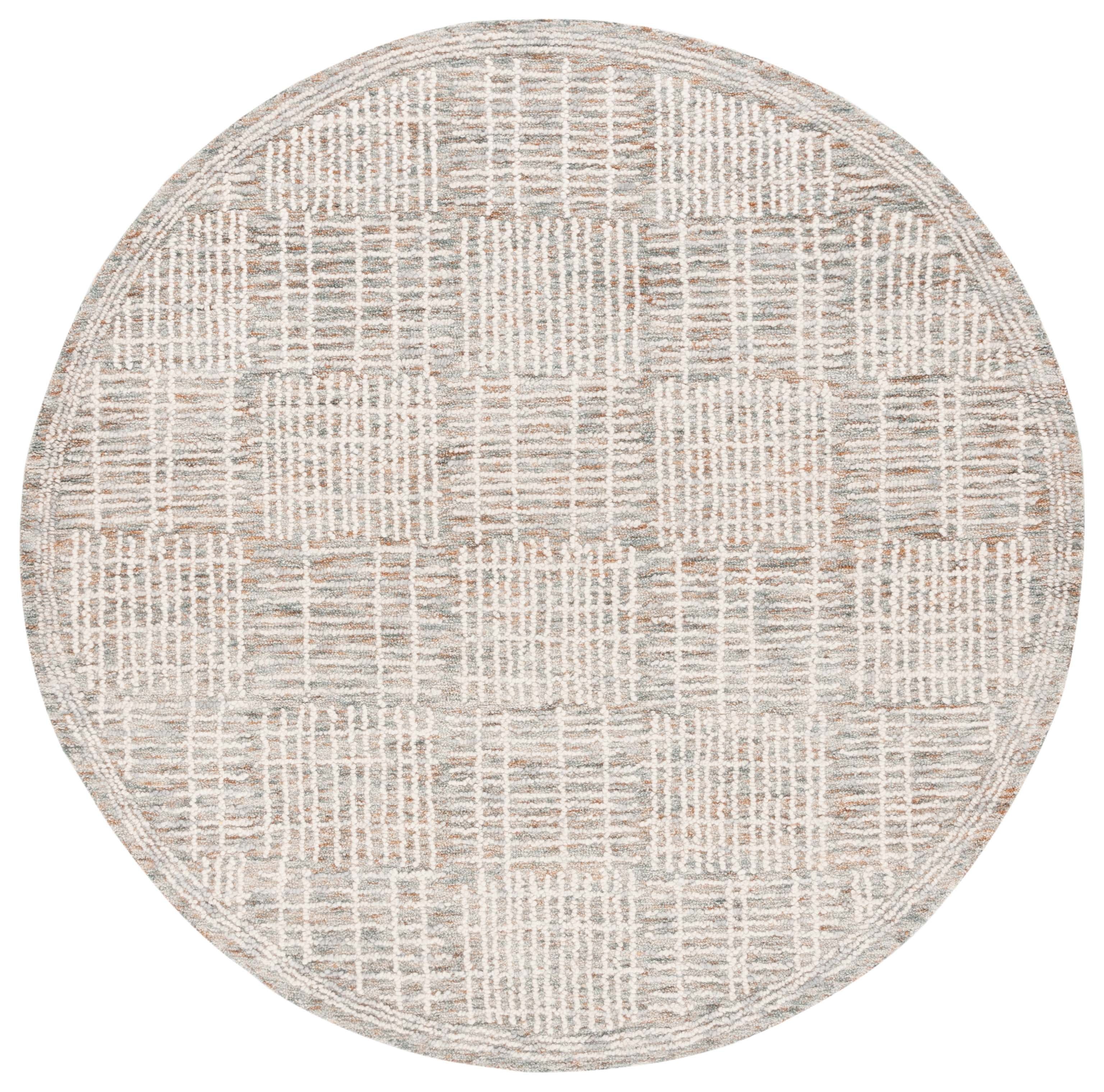 Handmade Round Brown and Ivory Wool Abstract Rug