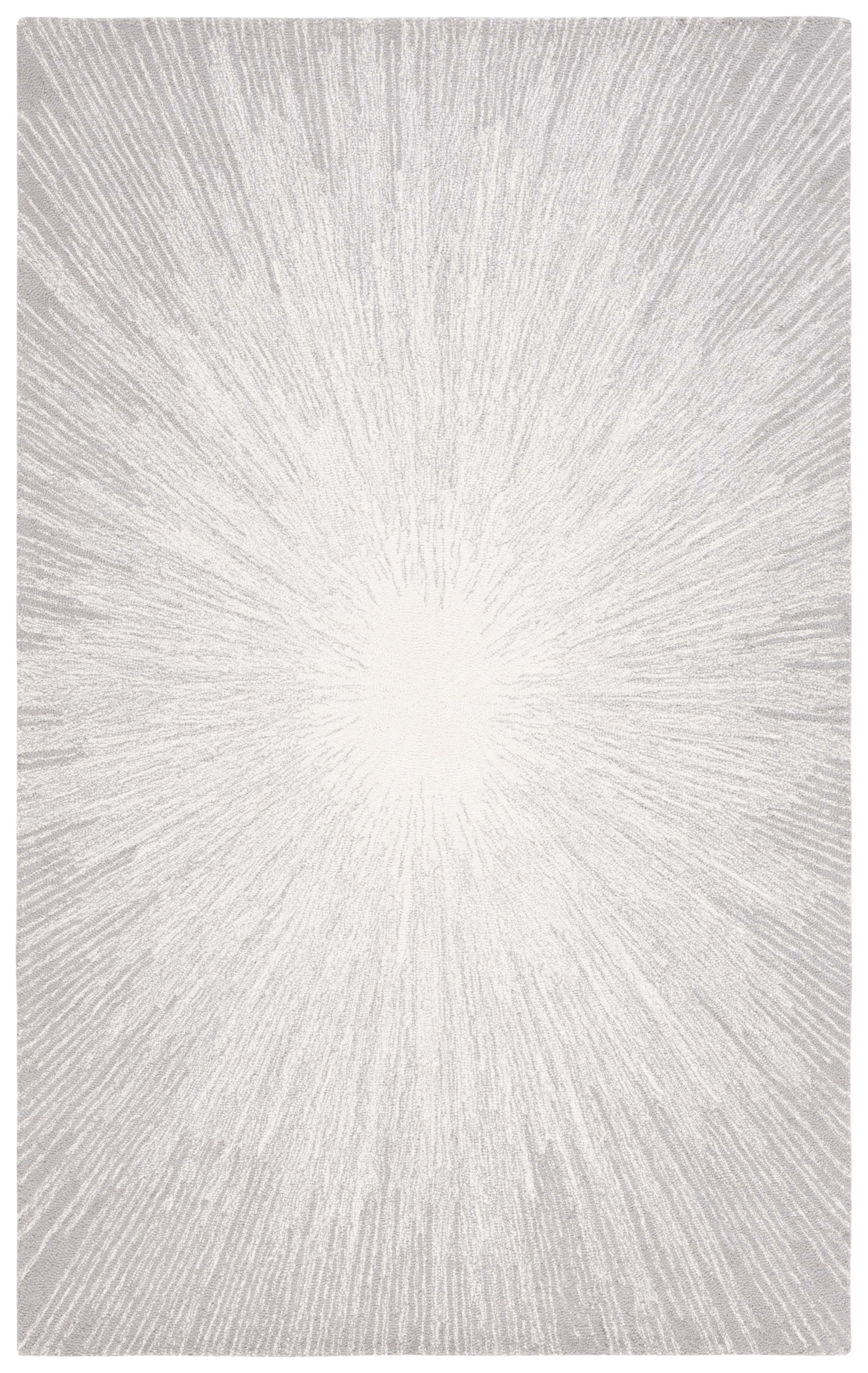 Ivory and Silver Tufted Wool Abstract 4' x 6' Rug