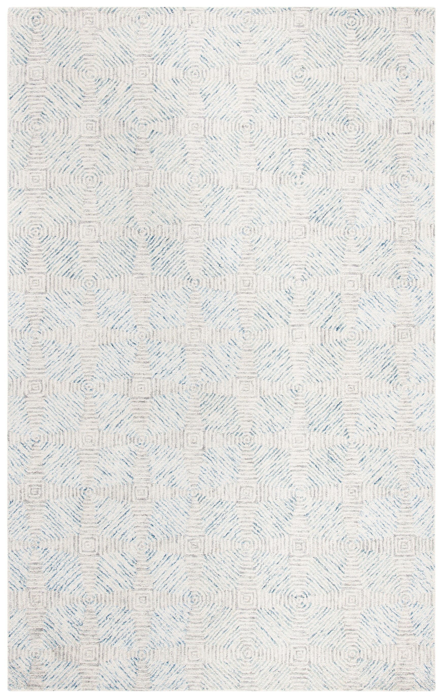 Handmade Light Blue Abstract Wool and Synthetic 4' x 6' Rug