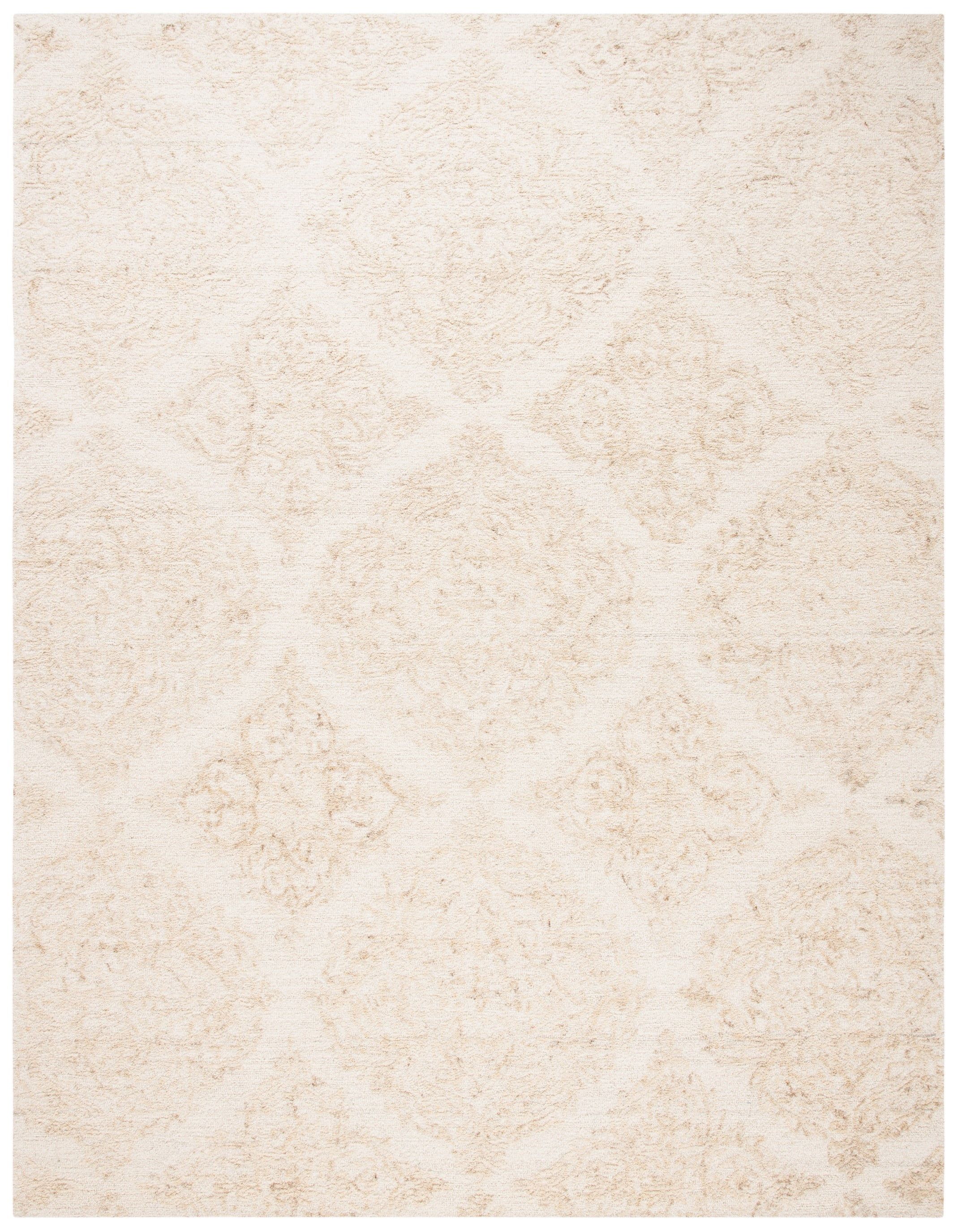 Ivory Beige Hand-Tufted Wool 10' x 14' Abstract Area Rug
